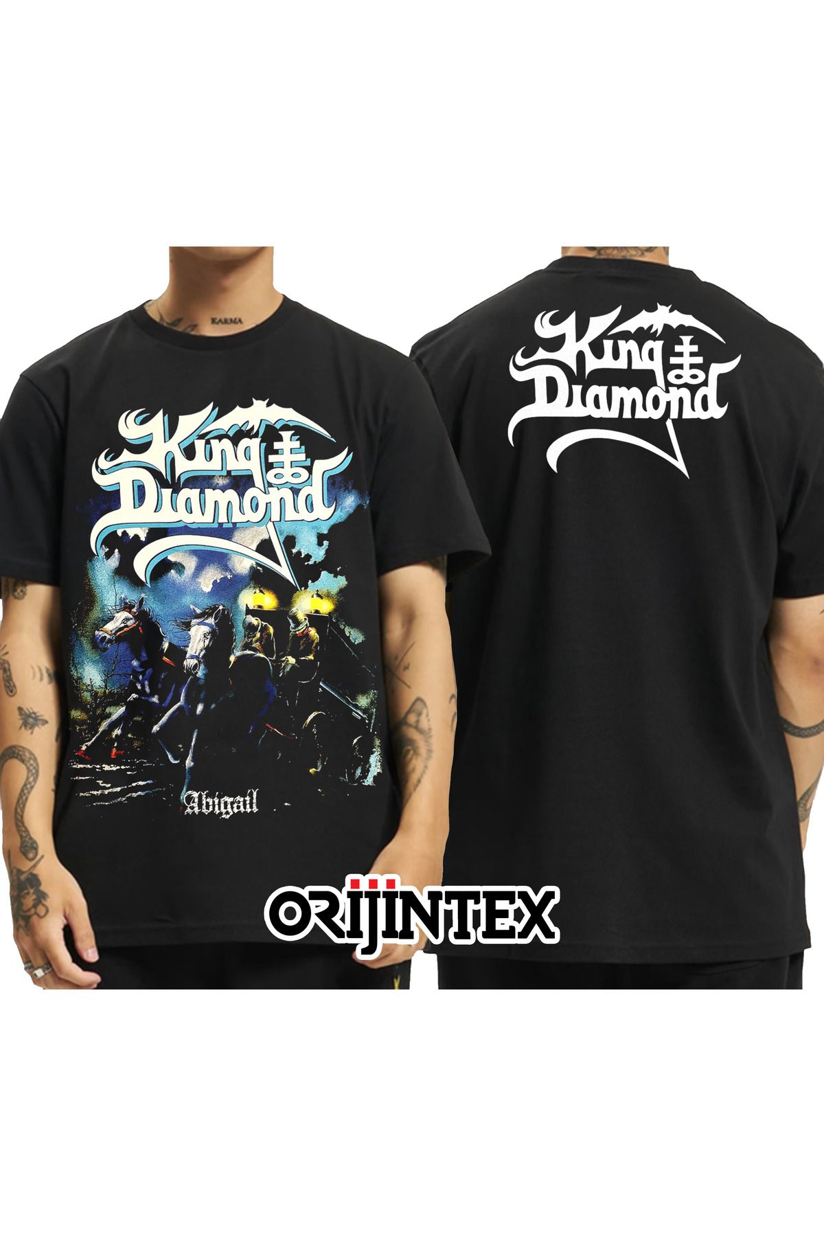 orijintex King Diamond Abigail Ön Arka Baskılı Unisex Siyah Tshirt