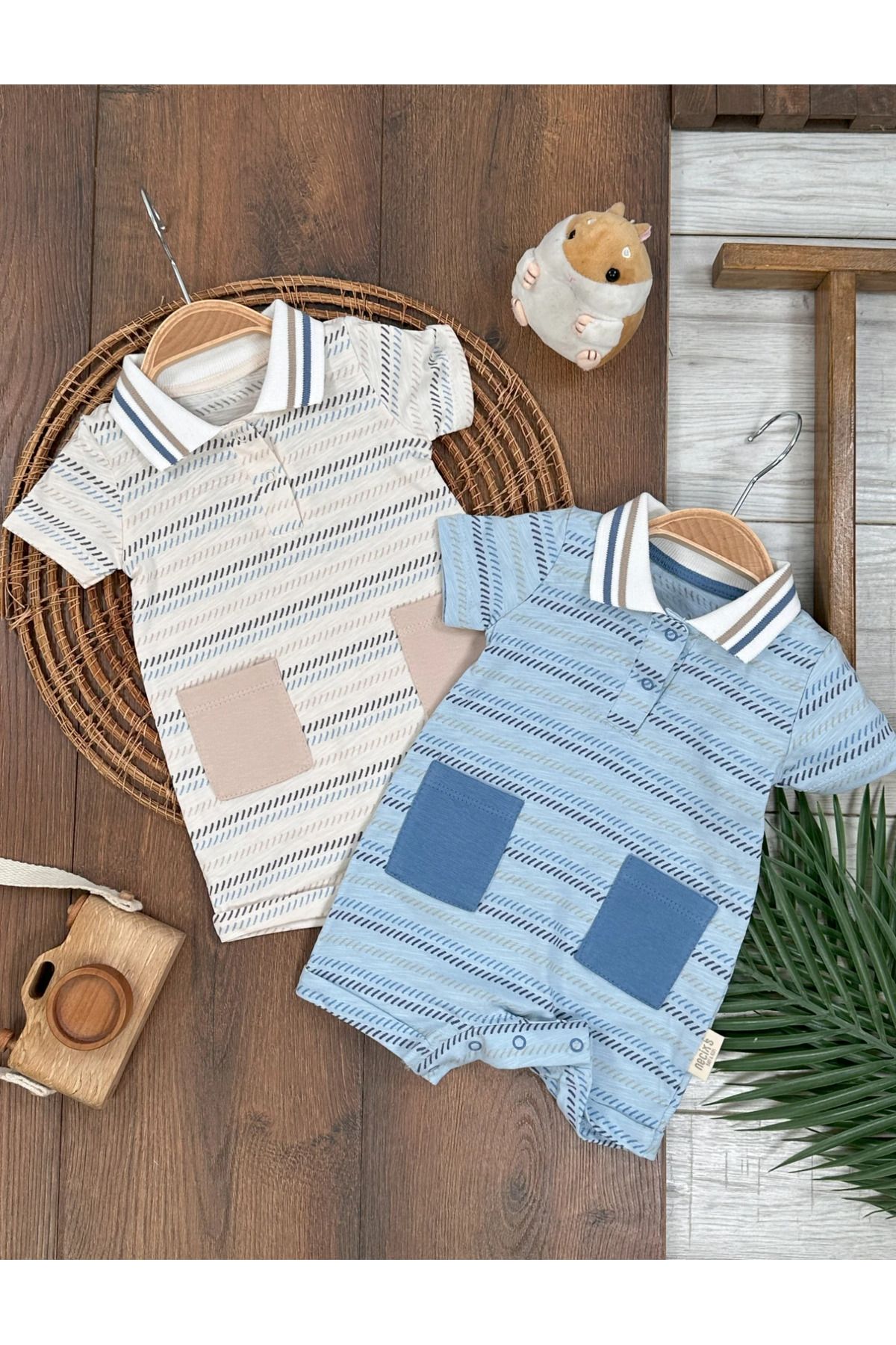 BİSCOİ babybiscoi Çizgili Polo Yaka Alttan Çıtçıtlı Erkek Bebek Tulum