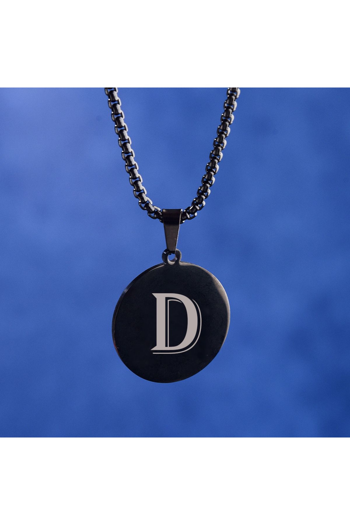 idolavm Black Dream D Harfli Siyah Küçük Daire Erkek Kolye Çelik Takı