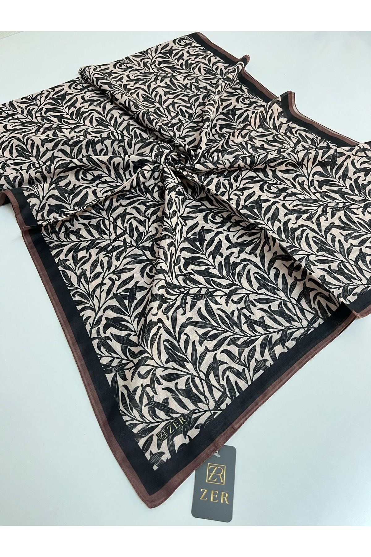 Butik Yeni Kaymayan Yaprak Desenli Soft Organik Zer Şal