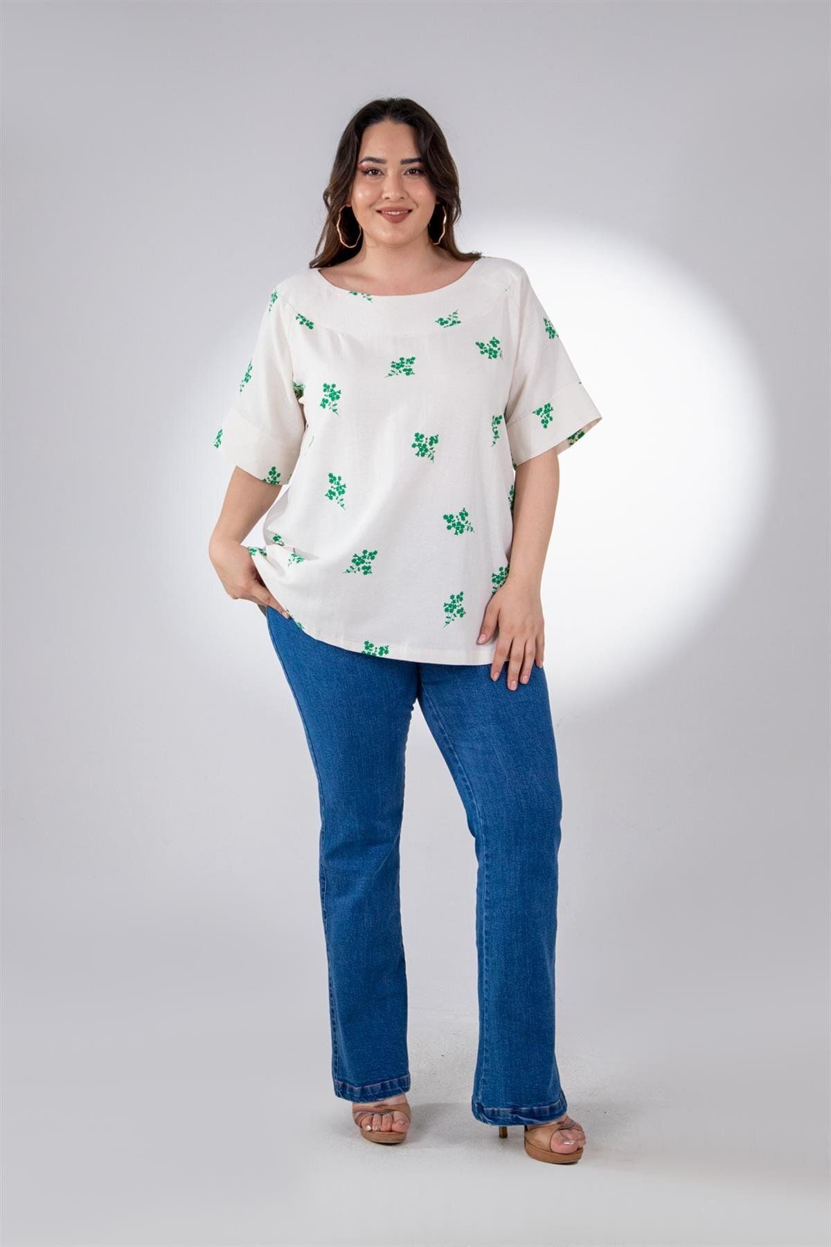 Roxxlen 333190 KAYIK YAKA DESENLİ BLUZ