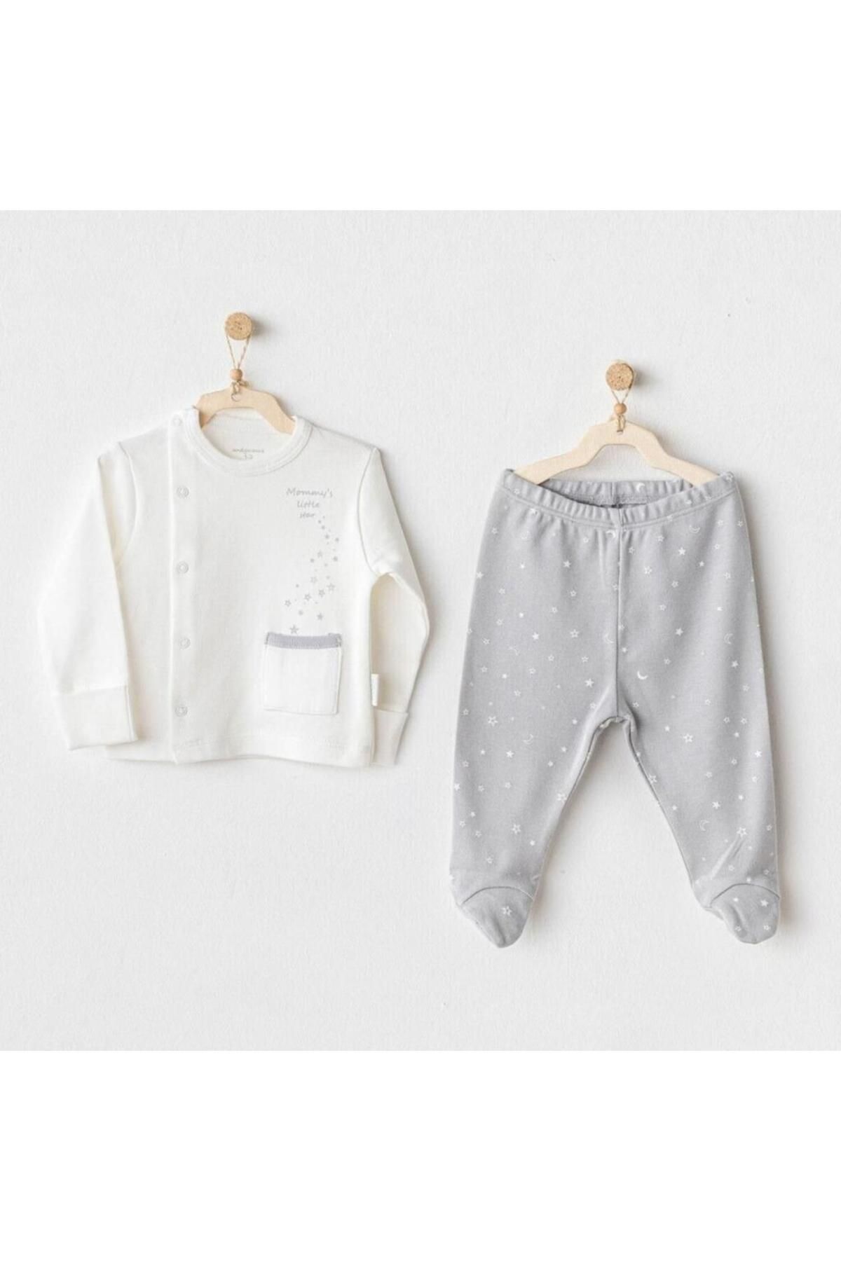 Skygo Andywawa AC25704 Sıde Snap Set Mommy's Little Star 2'Li Zıbın Set Grey