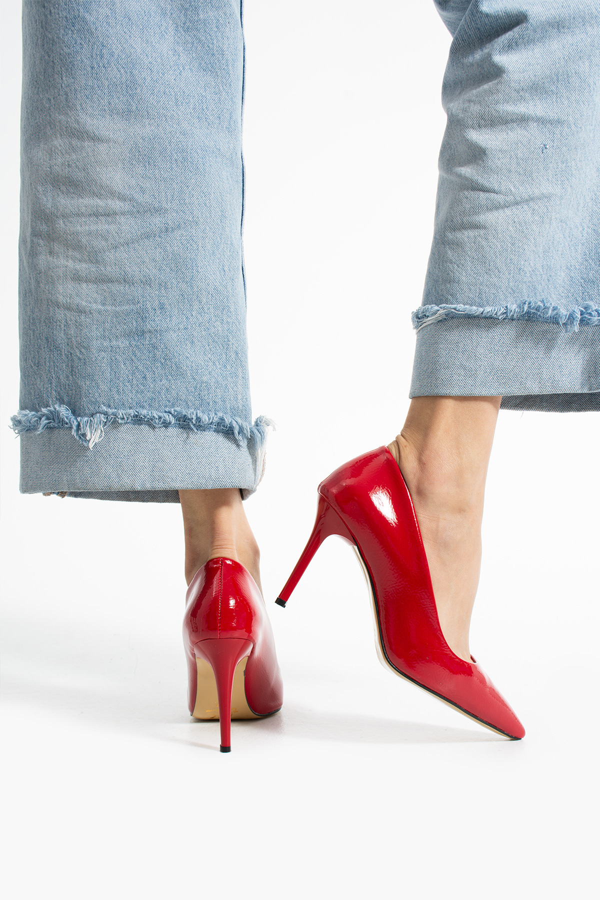 Güllü Shoes-Red Vegan Leather Wrinkled Patent Leather 9cm Heeled Memory Padded Comfortable Fit Pointed Toe Women's Stiletto 4