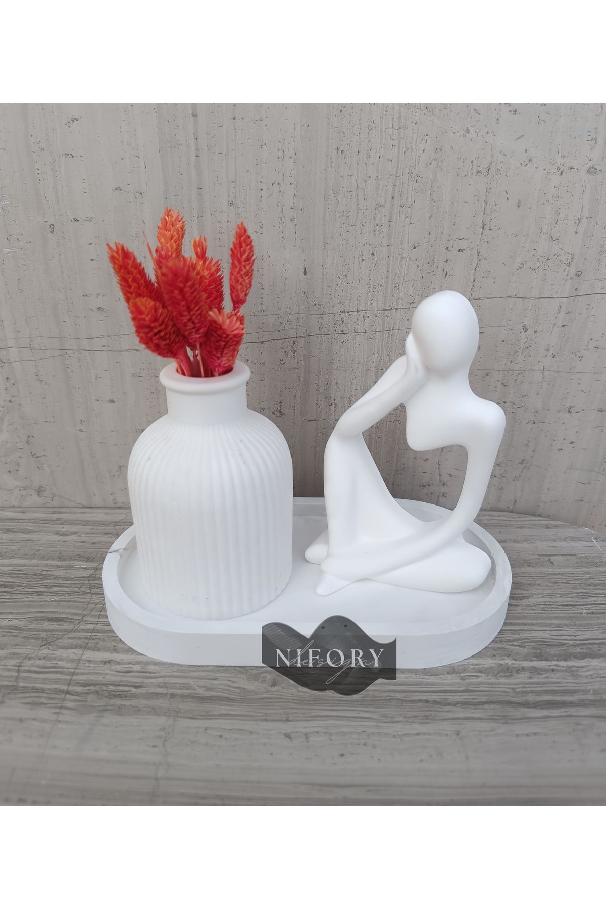 Nifory 520-N020 Dekoratif Beton Sunum Aksesuar Set Beton Biblo Organizer Takımı Çok Amaçlı Dekoratif Set