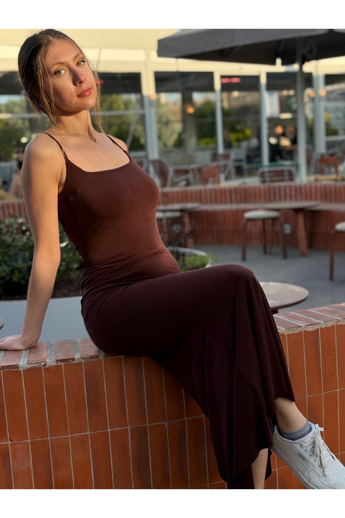 ALOZ FASHION Fitted , Vücuda Oturan Askı Boyu Ayarlanabilen , Maxi Esnek Sandy Elbise