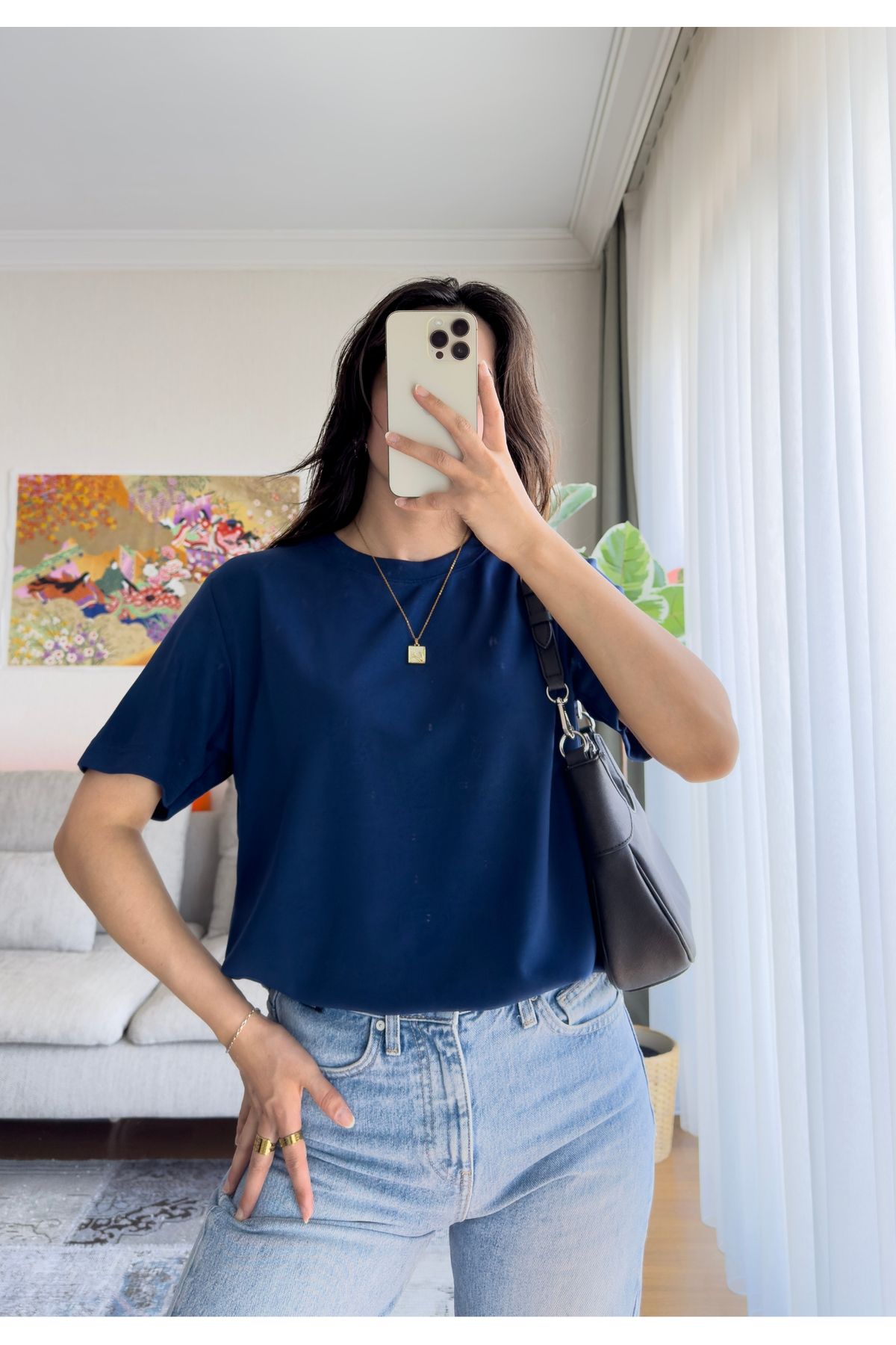 miyuko Kadın Basic Bisiklet Yaka Yumuşak Os T-Shirt