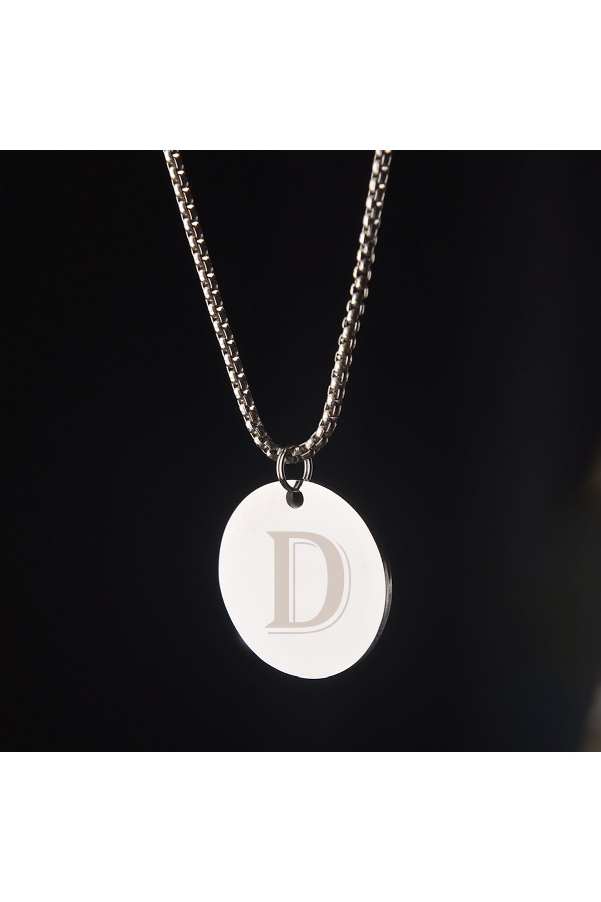 idolavm Type Kişisel D Harfli Erkek Kolye Çelik Daire Takı Aksesuar
