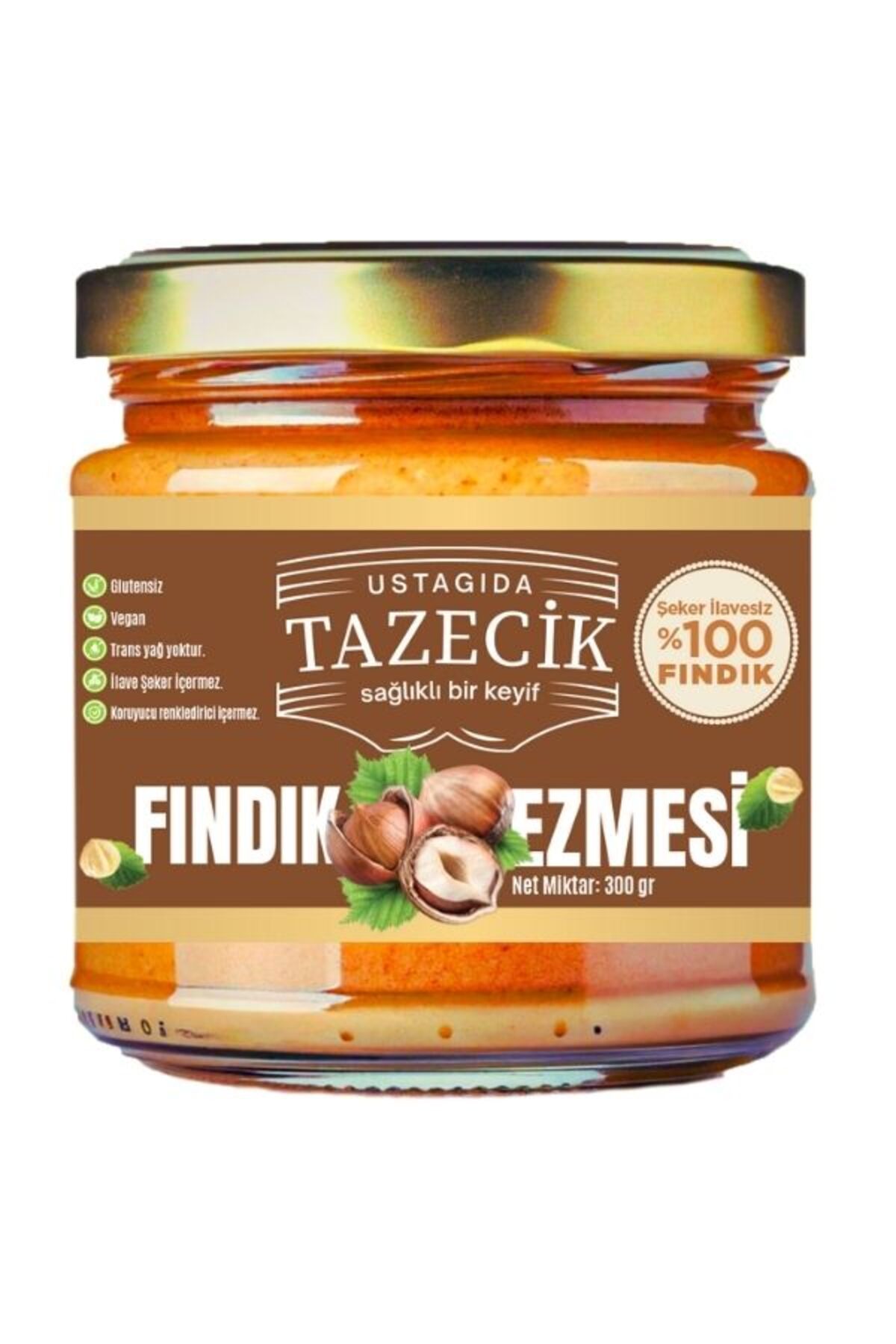 UstaGıdam Ustagıda Tazecik Şekersiz %100 Fındık Ezmesi 300 Gram Glütensiz - Vegan