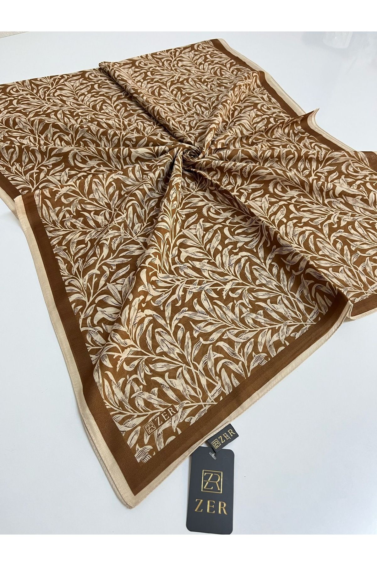 Butik Yeni Kaymayan Yaprak Desenli Soft Organik Zer Şal