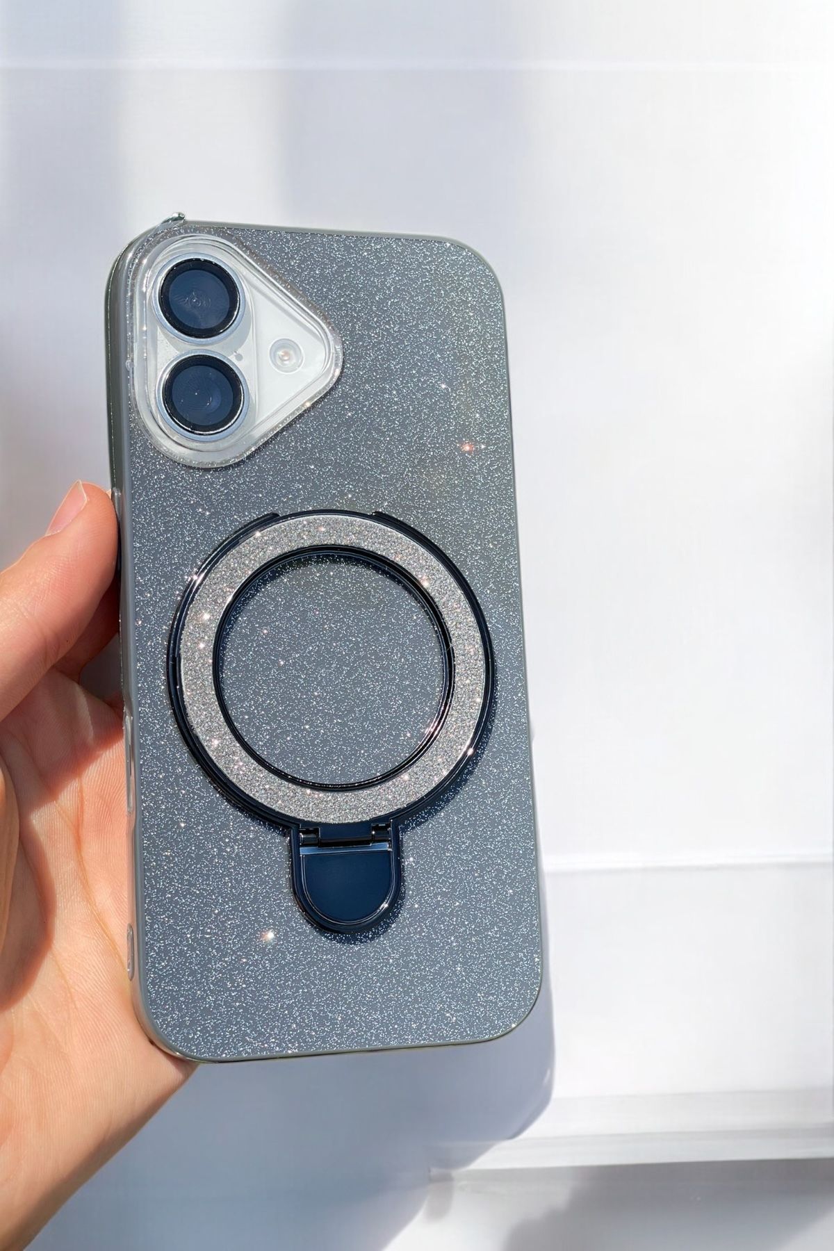 ProNorth Apple İphone 16 Uyumlu Kılıf Simli Standlı Tasarım Premium Kılıf