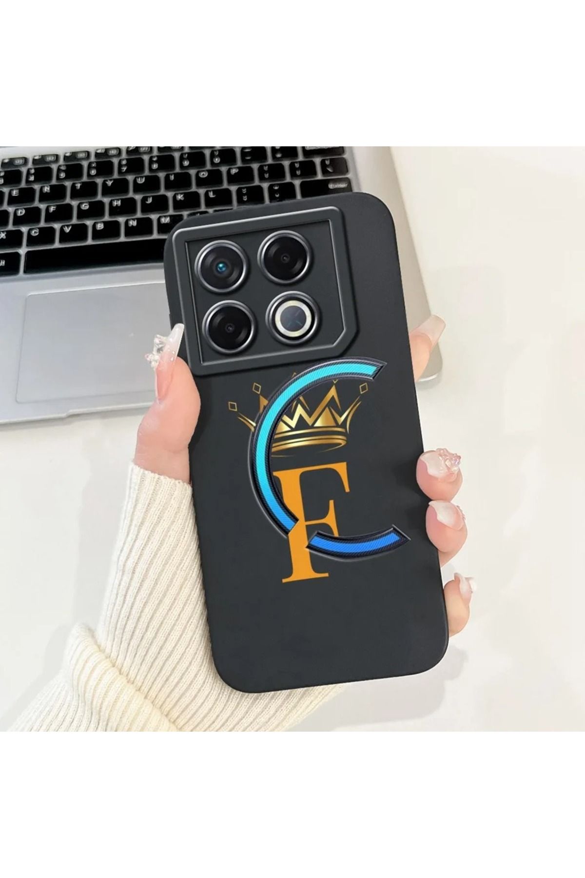 Rotaks İnfinix Gt 20 Pro Uyumlu Harfli Taç Baskılı Kişiye Özel Silikon Telefon Kılıfı - F