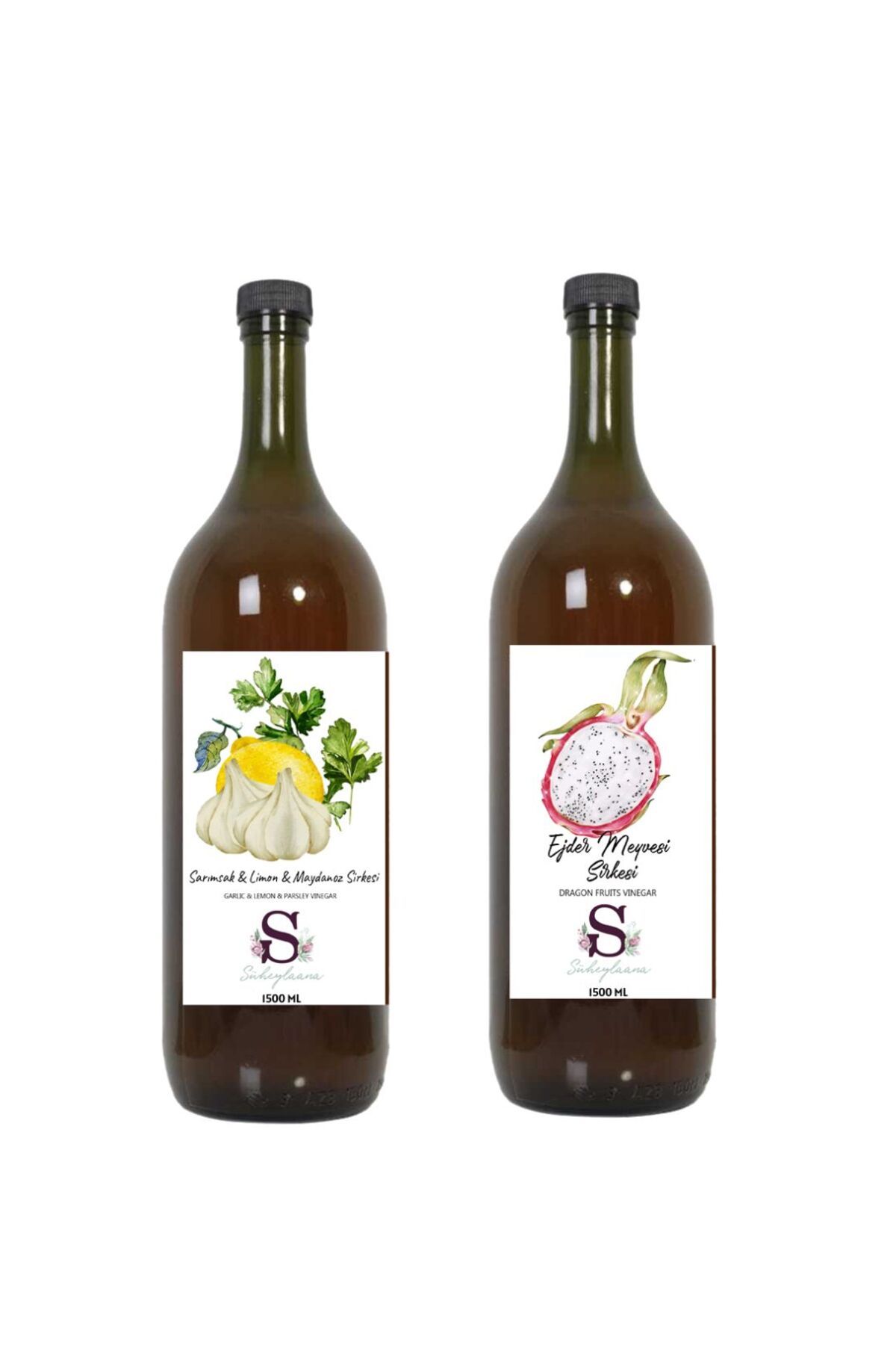 Süheylaana Doğal Sarımsak & Limon & Maydanoz Sirkesi 1500 Ml - Doğal Ejder Meyvesi Sirkesi 1500 Ml