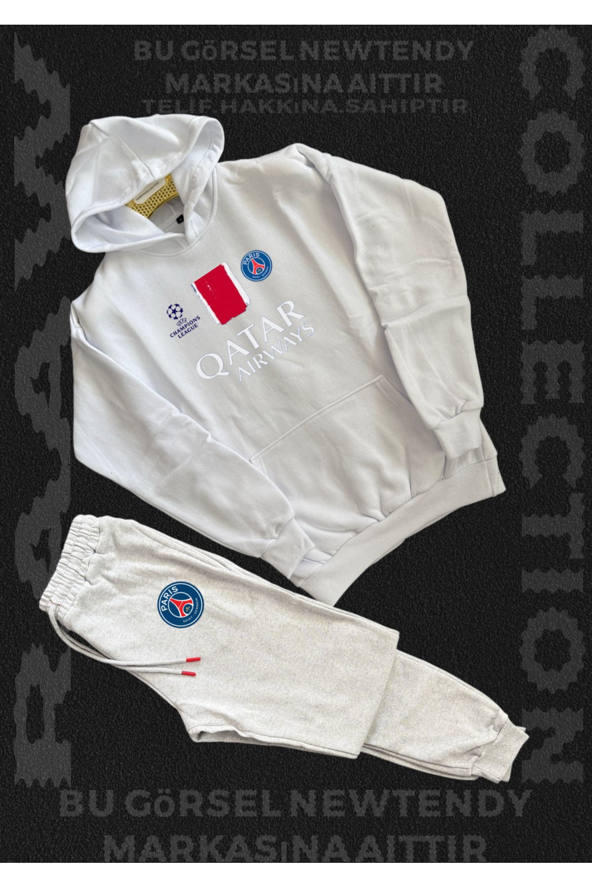 Minikelya Paris Sweatshirt Eşofman Takımı Kapüşonlu Üst Alt Şampiyonlar Ligi Logolu