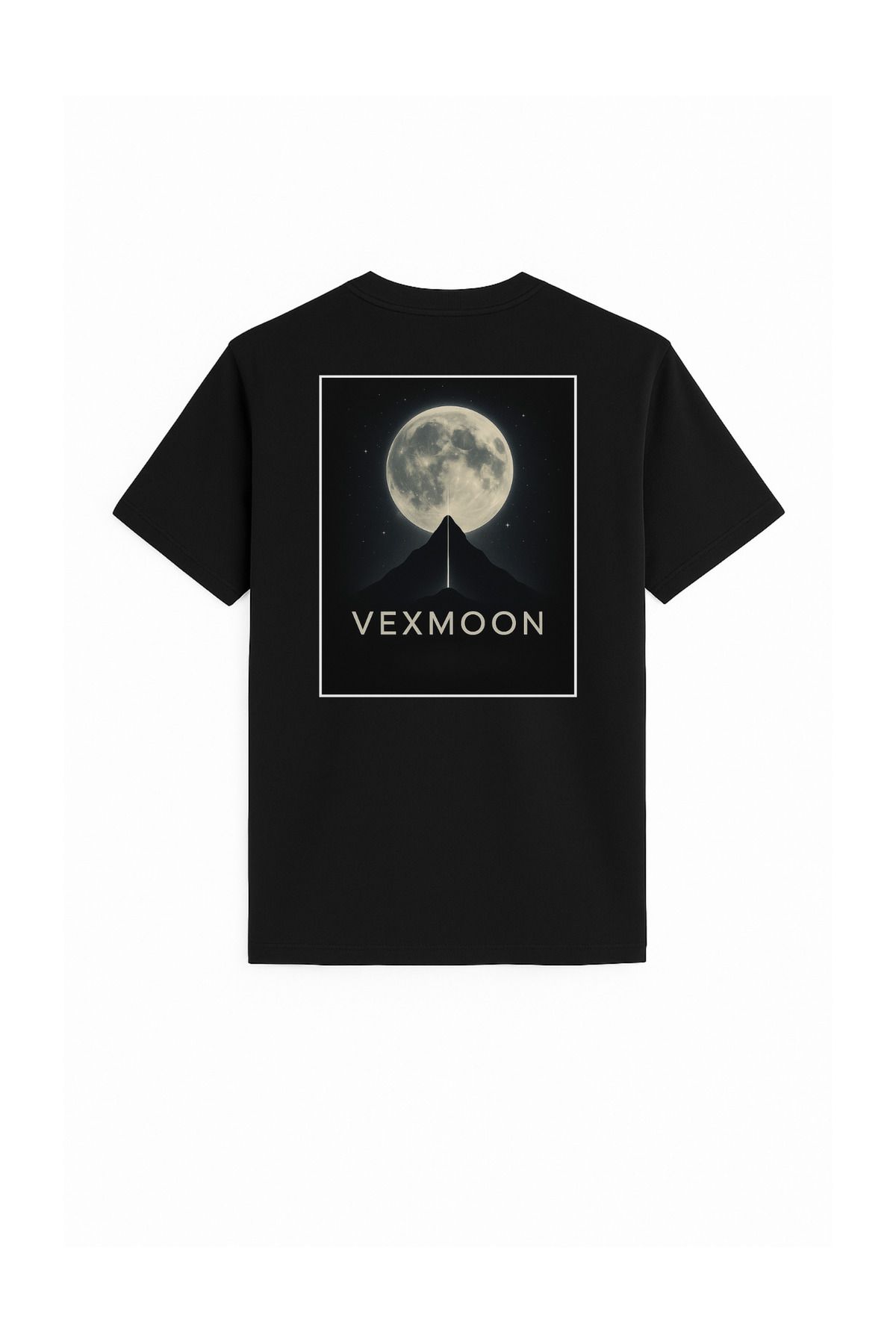 vexmoon Dolunay Koleksiyonu II Erkek Oversize Basic Baskılı Siyah Tişört - Rahat Kalıp