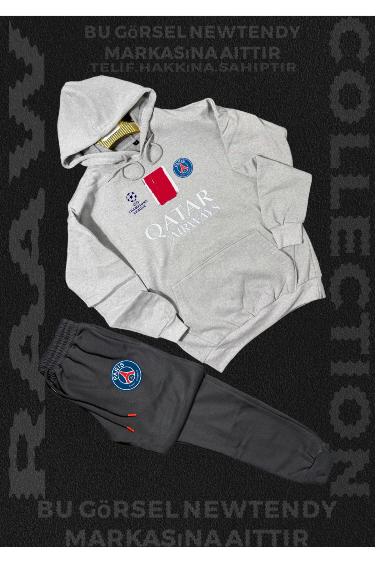 Minikelya Paris Sweatshirt Eşofman Takımı Kapüşonlu Üst Alt Şampiyonlar Ligi Logolu