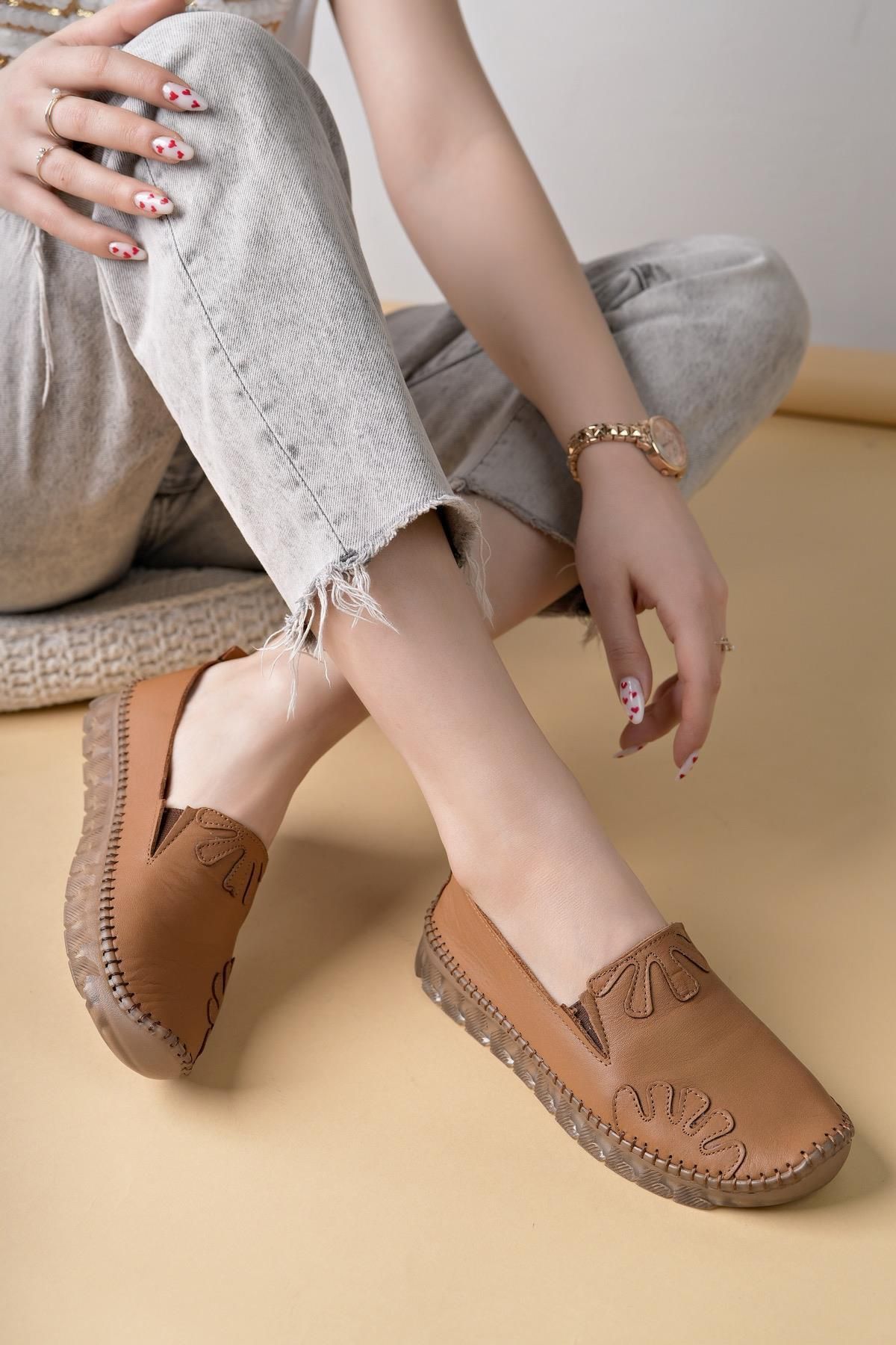 Nesil Shoes Knc 10 Taba Hakiki Deri Şeffaf Taban Kadın Ayakkabı