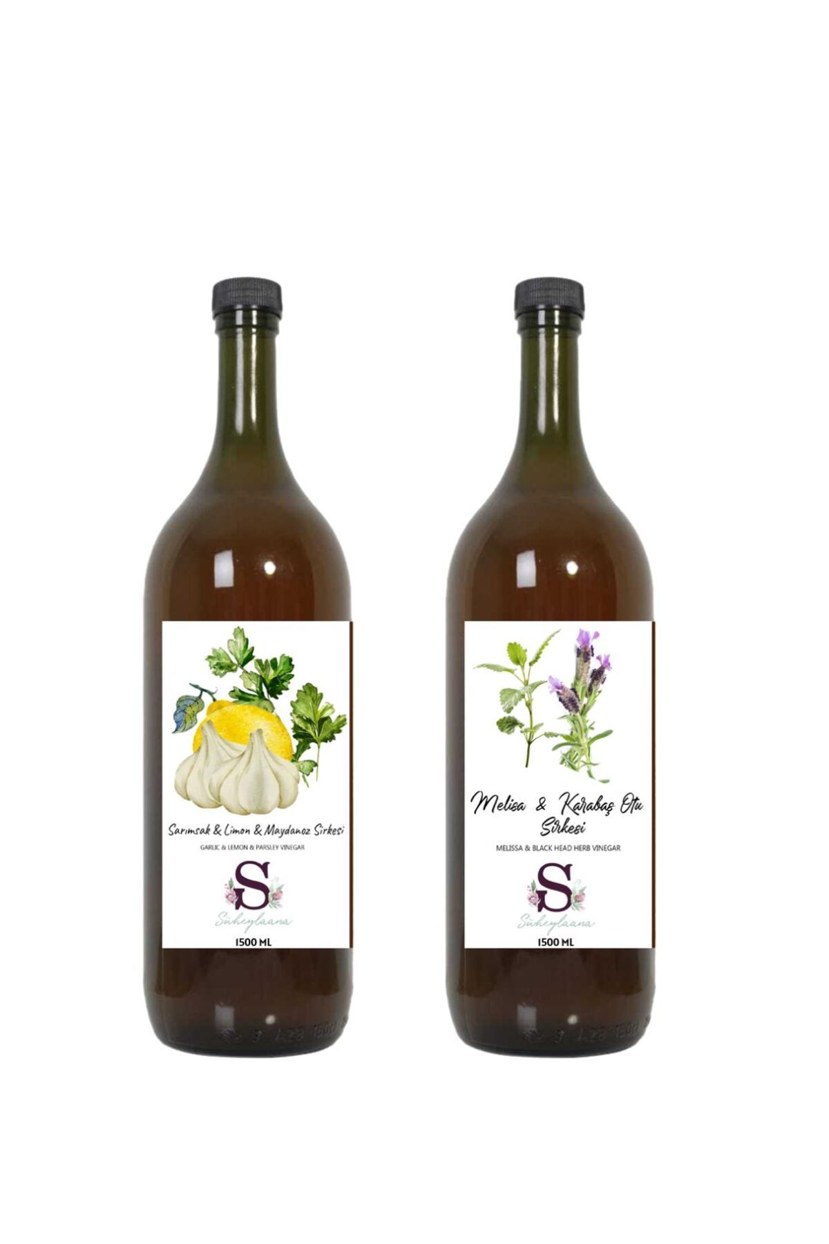 Süheylaana Doğal Sarımsak & Limon & Maydanoz Sirkesi 1500 Ml - Doğal Melisa Karabaş Otu Sirkesi 1500 Ml