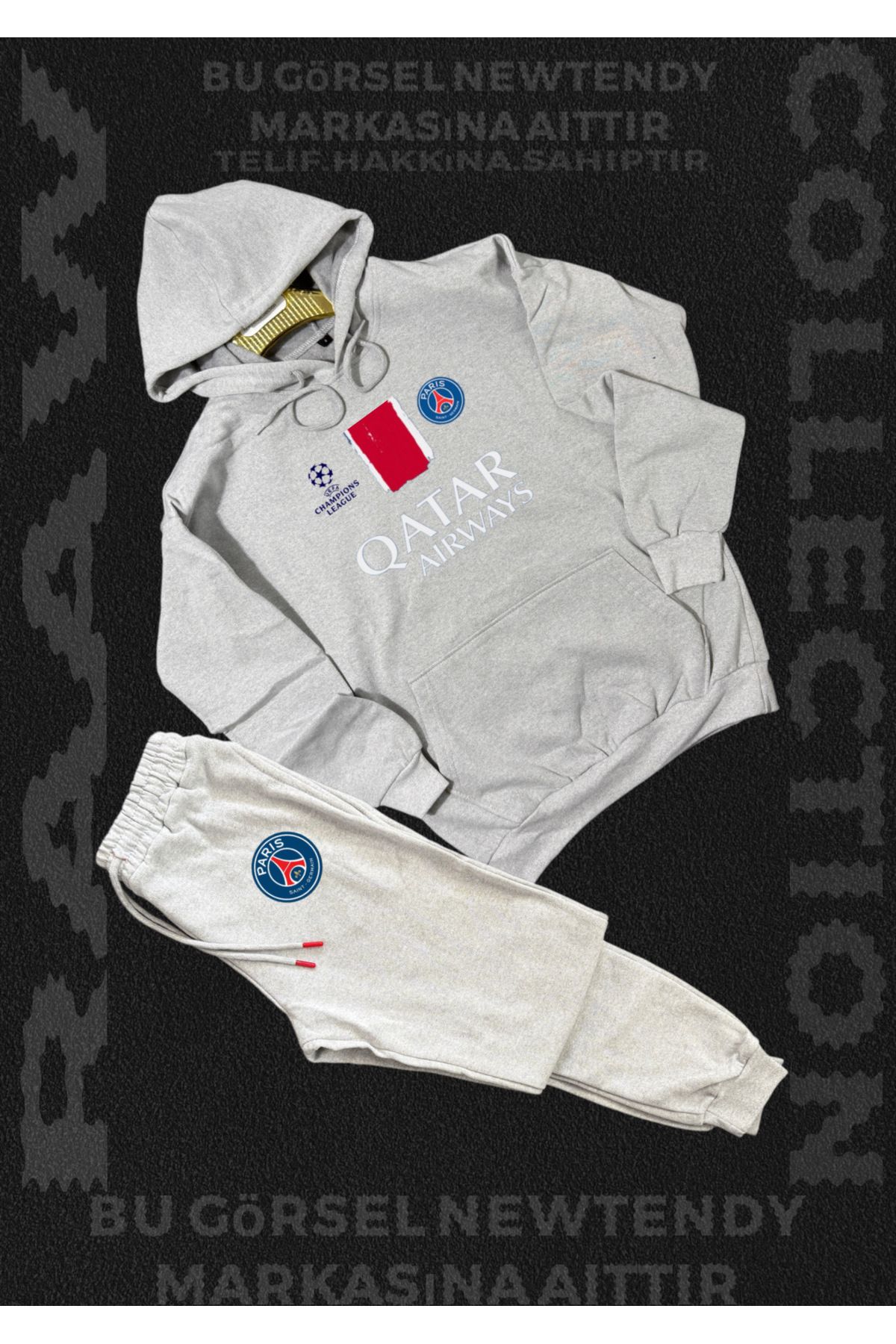 Minikelya Paris Sweatshirt Eşofman Takımı Kapüşonlu Üst Alt Şampiyonlar Ligi Logolu