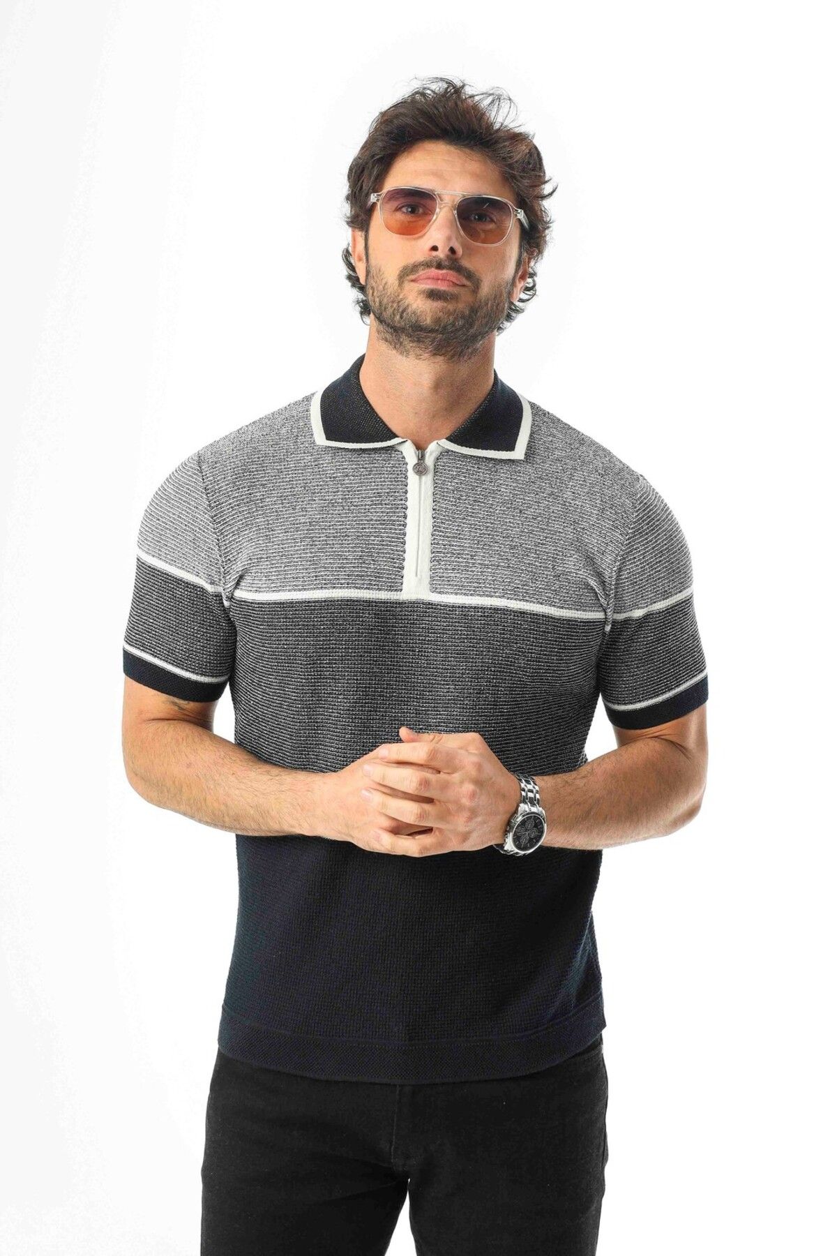 Tony Montana Luxury Tech Polo Yaka Yarım Fermuarlı Örme Triko T-Shirt-TCY-1026