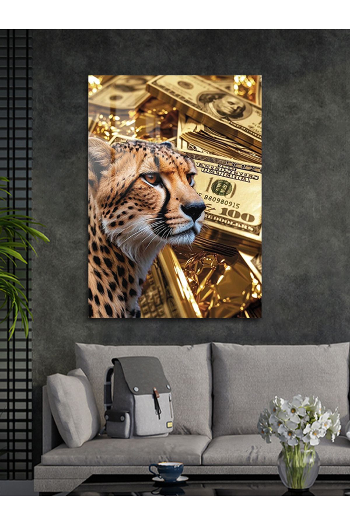 ARTSTATİONS Dolar ve Çita Temalı CamTablo Duvar Dekoru