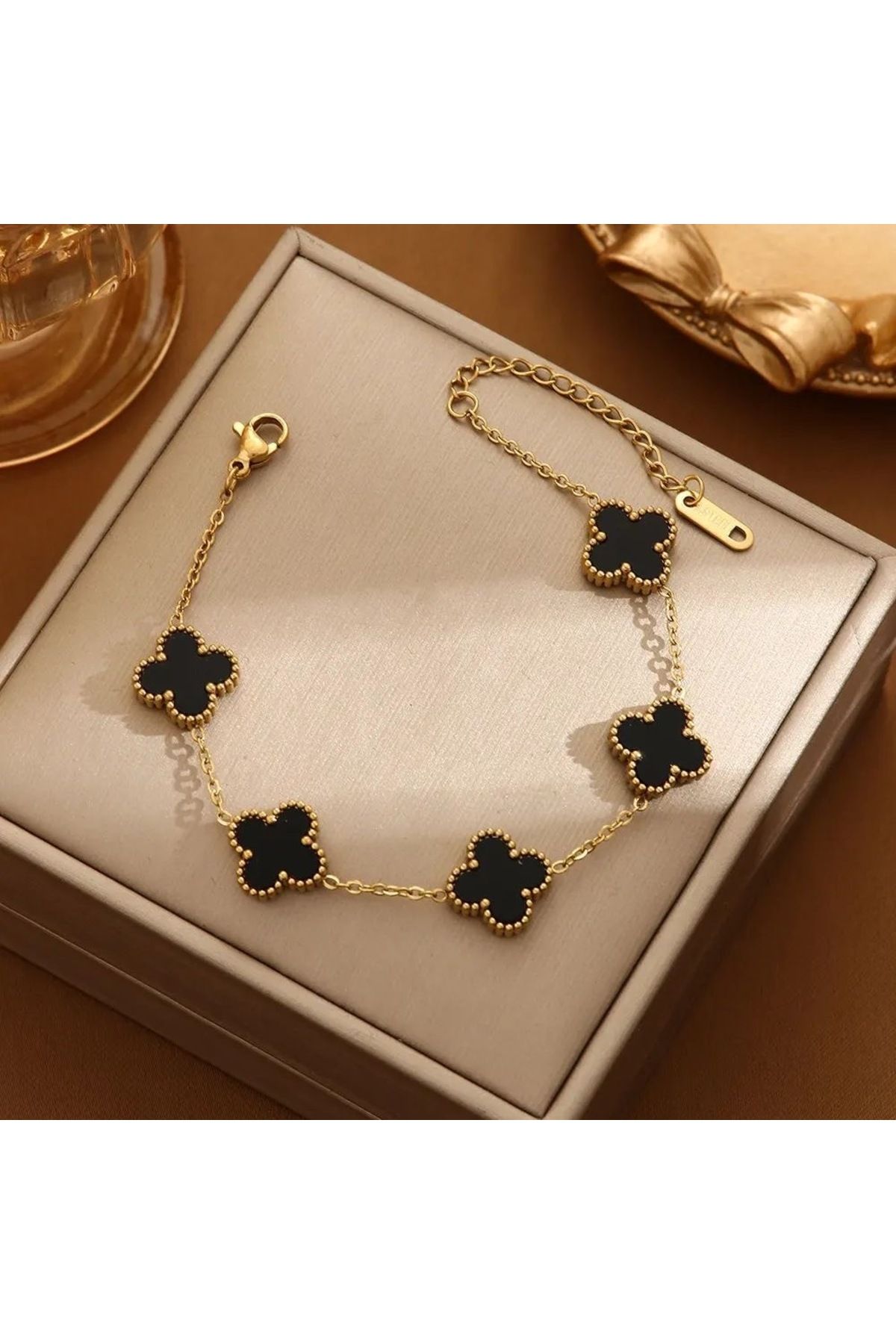 Hürrem Gold Siyah Renkli 5li Yonca Bileklik