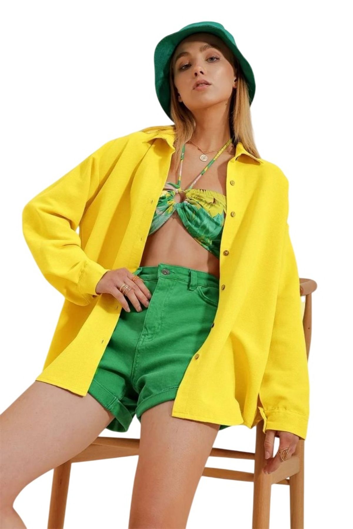 fh fashionhere Kadın Oversize Keten Gömlek