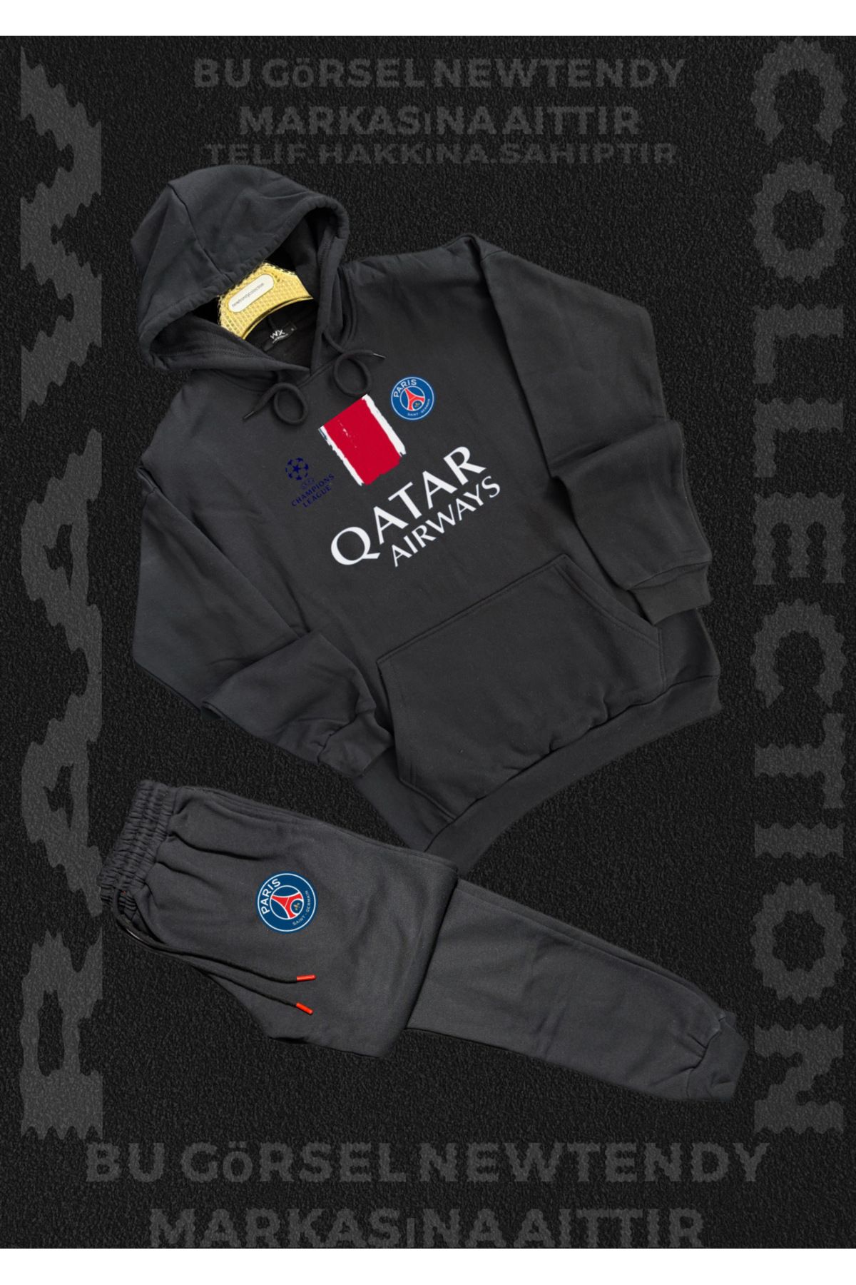 Minikelya Paris Sweatshirt Eşofman Takımı Kapüşonlu Üst Alt Şampiyonlar Ligi Logolu