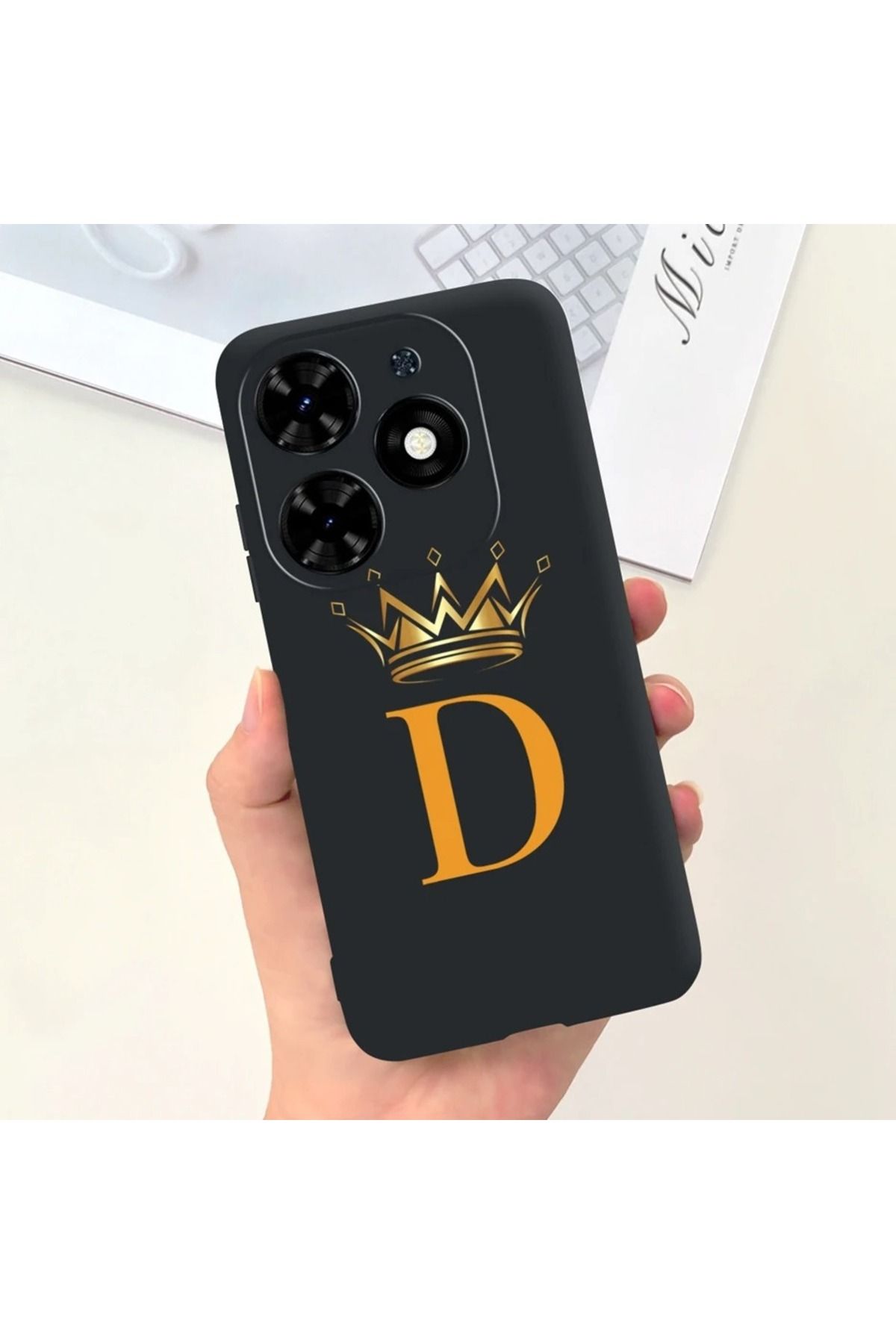 Rotaks İnfinix Hot 40 Pro Uyumlu Harfli Taç Baskılı Kişiye Özel Silikon Telefon Kılıfı - D