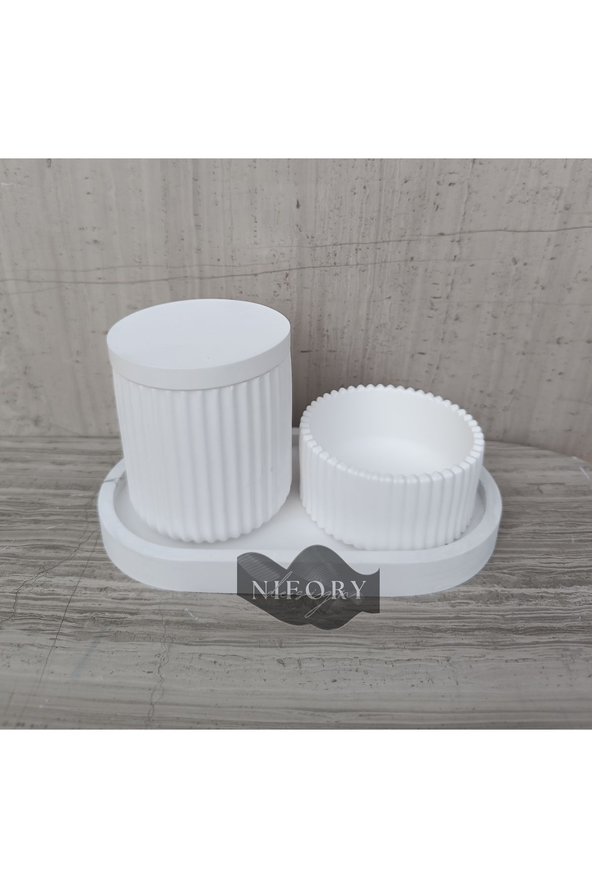 Nifory 520-N026 Dekoratif Beton Sunum Aksesuar Set Beton Biblo Organizer Takımı Çok Amaçlı Dekoratif Set