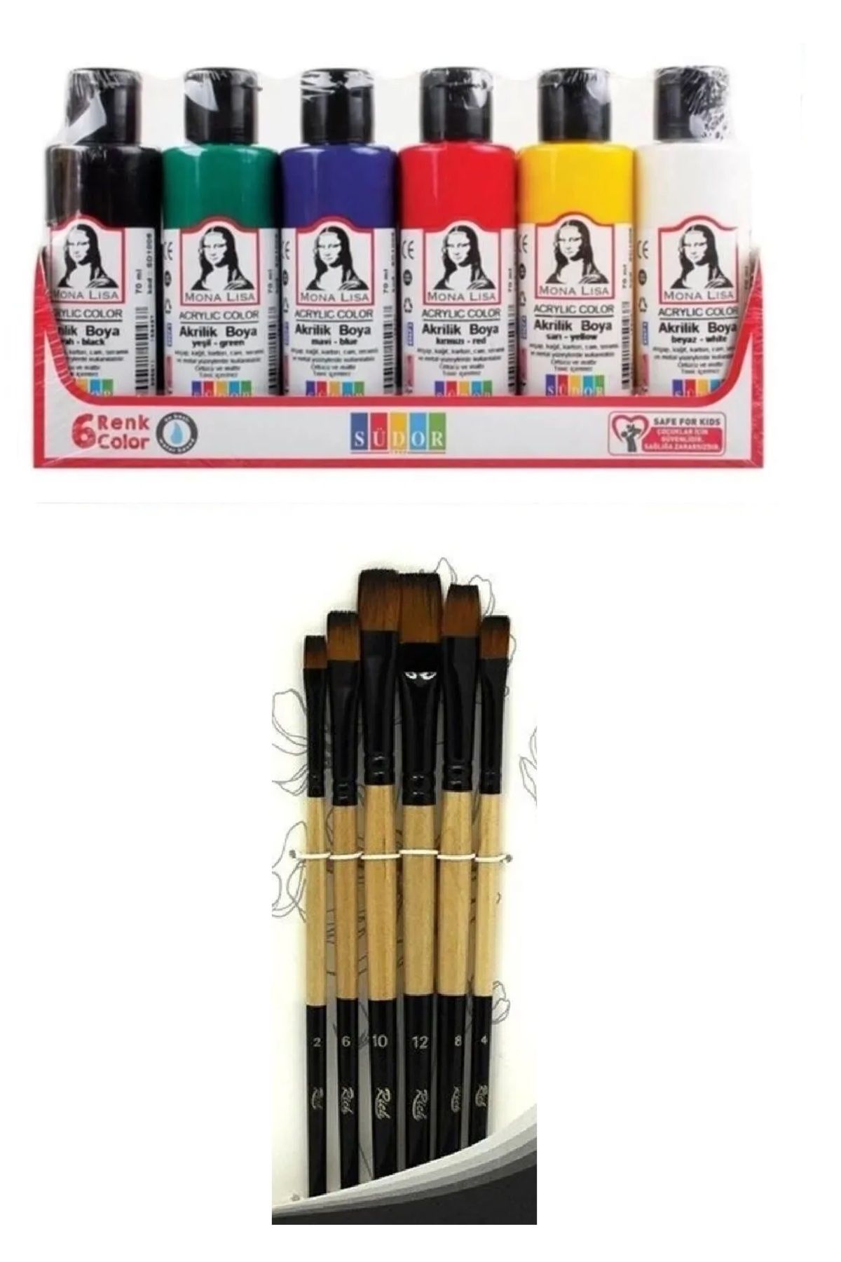 KarmaOfis Akrilik Boya Multi Set 6x70ml + Fırça Set 6