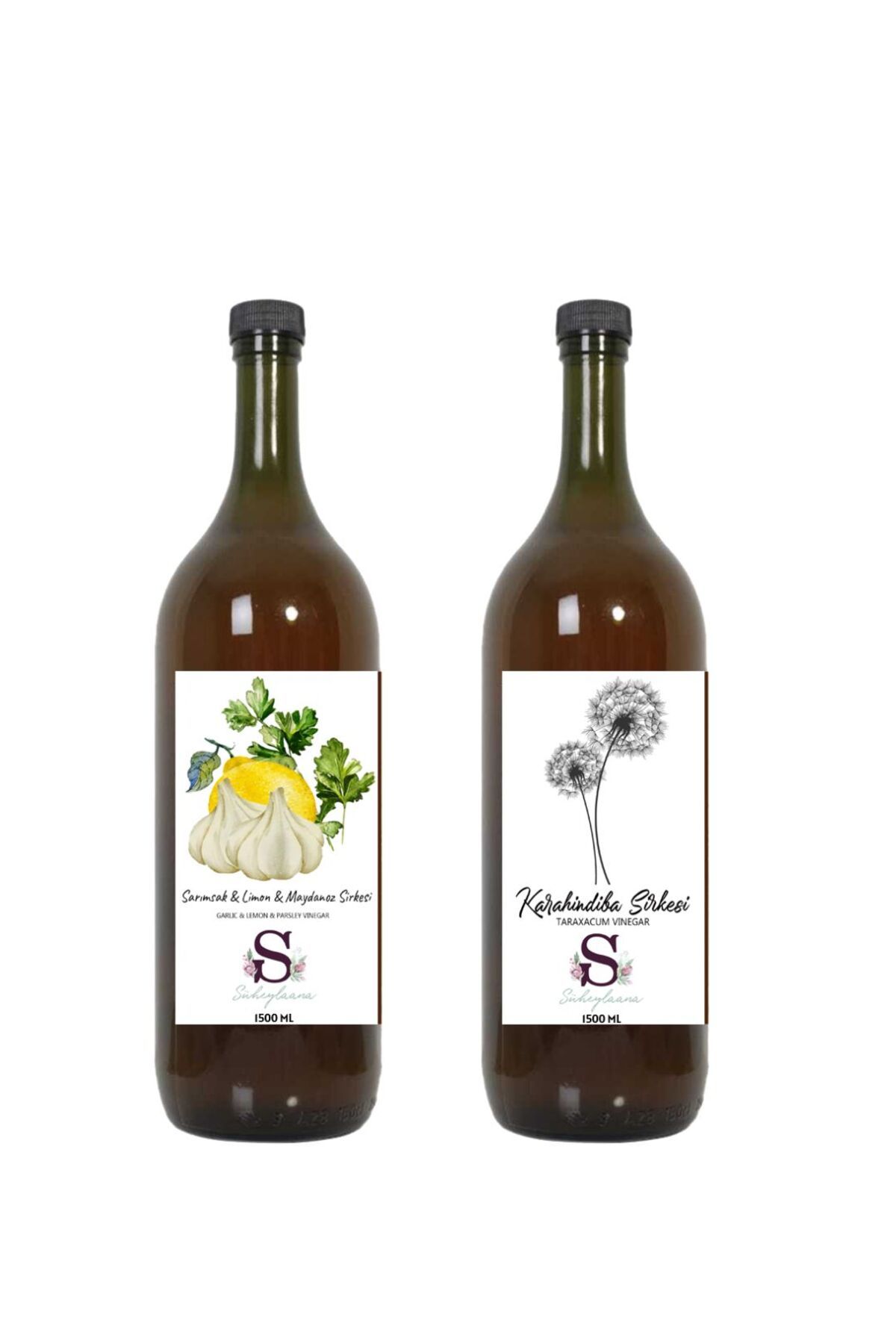 Süheylaana Doğal Sarımsak & Limon & Maydanoz Sirkesi 1500 Ml - Doğal Karahindiba Sirkesi 1500 Ml