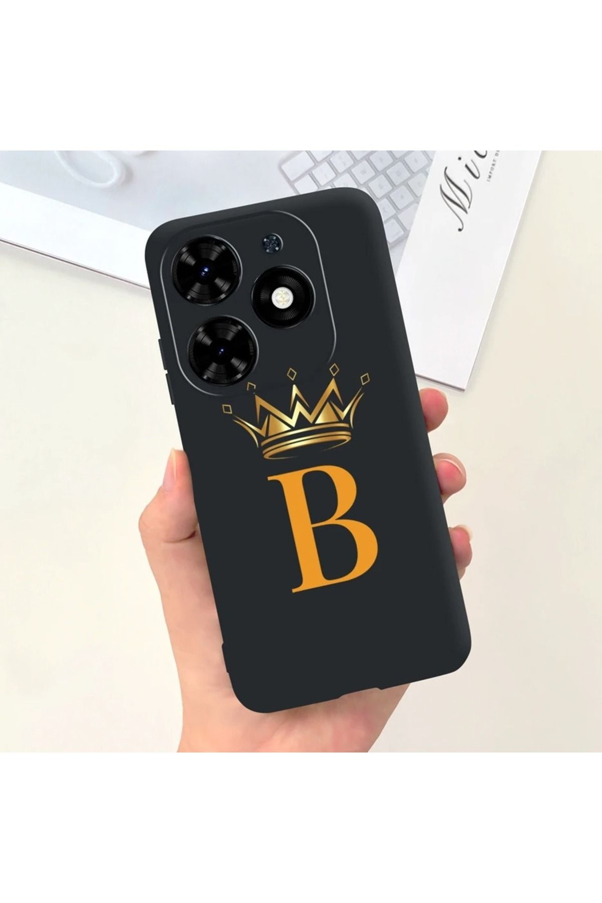 Rotaks İnfinix Hot 40 Pro Uyumlu Harfli Taç Baskılı Kişiye Özel Silikon Telefon Kılıfı - B