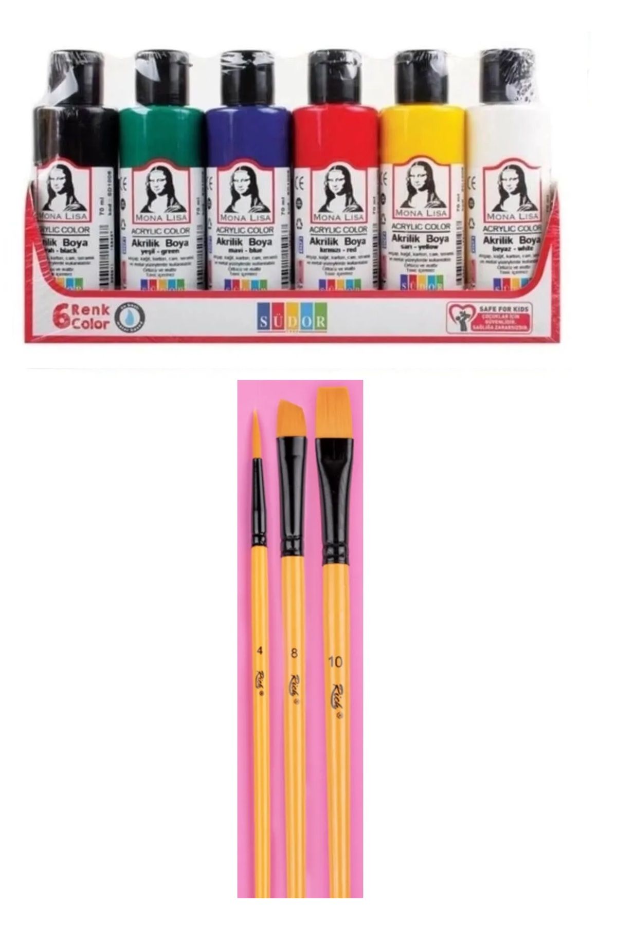 KarmaOfis Akrilik Boya Multi Set 6x70ml + Fırça Set 10
