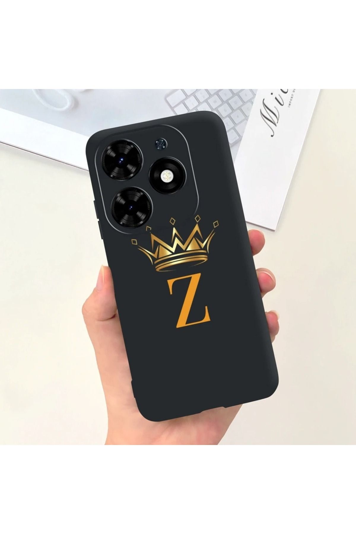 Rotaks İnfinix Hot 40 Pro Uyumlu Harfli Taç Baskılı Kişiye Özel Silikon Telefon Kılıfı - Z