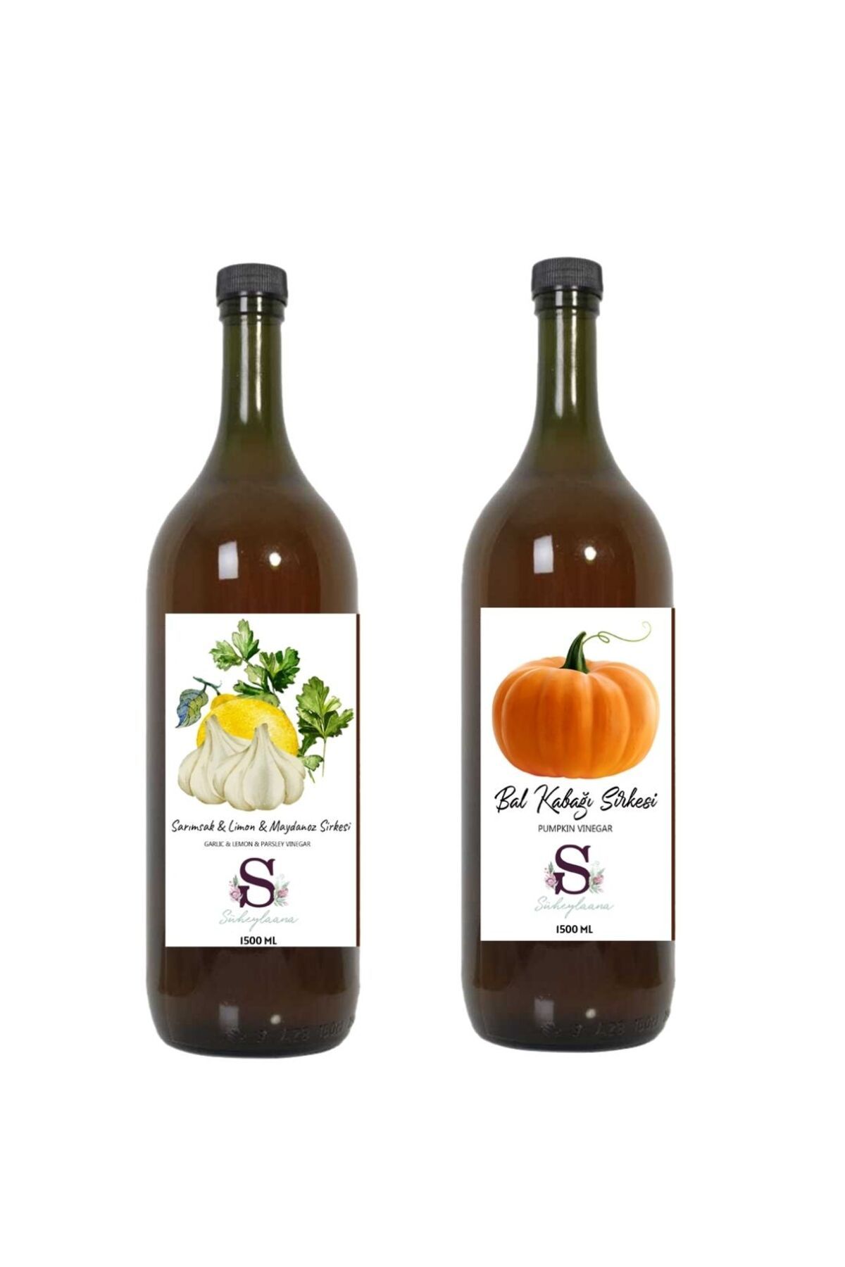 Süheylaana Doğal Sarımsak & Limon & Maydanoz Sirkesi 1500 Ml - Doğal Bal Kabağı Sirkesi 1500 Ml