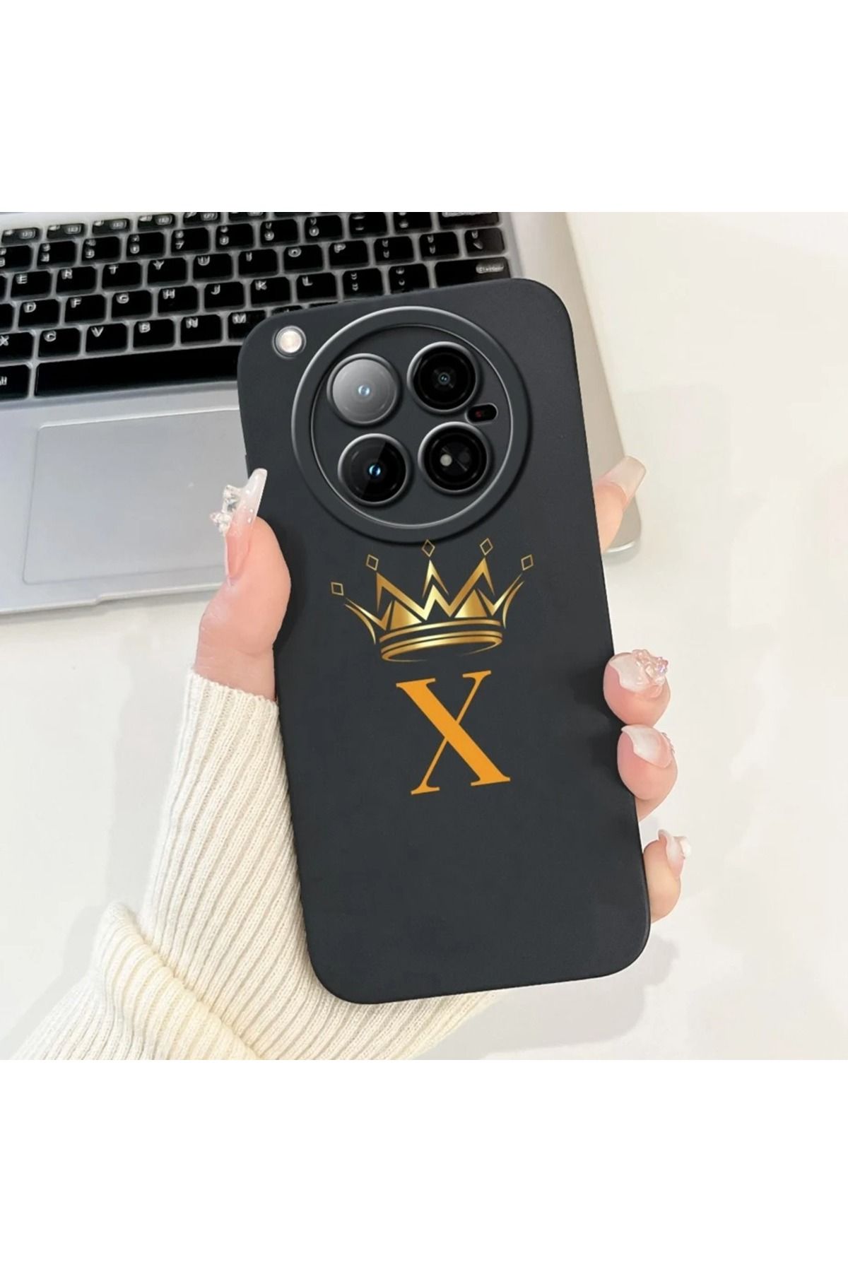 Rotaks İnfinix Zero 40 4g Uyumlu Harfli Taç Baskılı Kişiye Özel Silikon Telefon Kılıfı - X