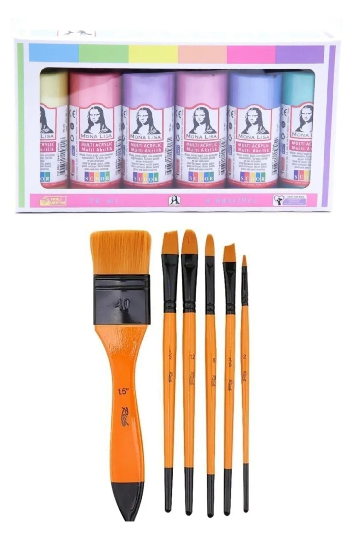 KarmaOfis Akrilik Boya İnci Set 6x70ml + Fırça Set 8