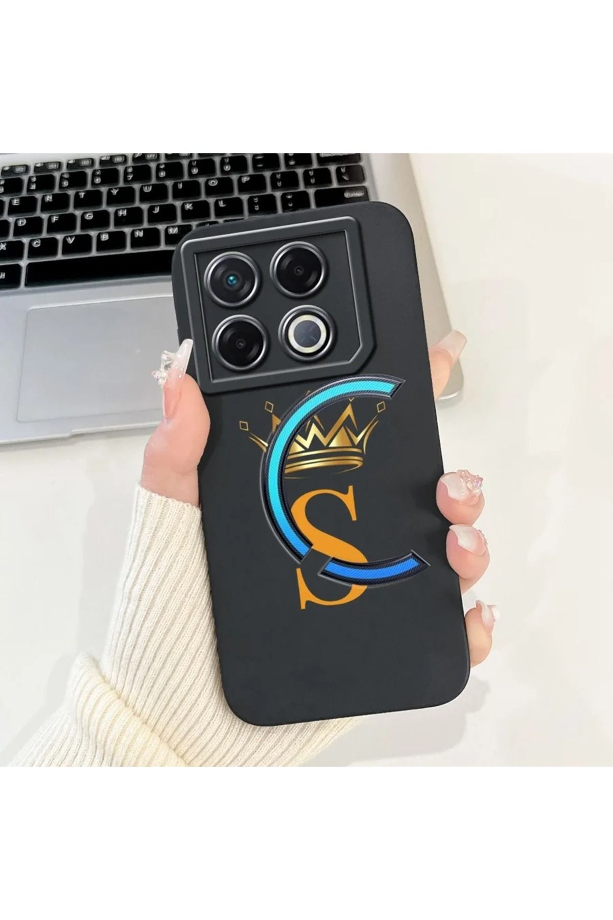 Rotaks İnfinix Gt 20 Pro Uyumlu Harfli Taç Baskılı Kişiye Özel Silikon Telefon Kılıfı - S