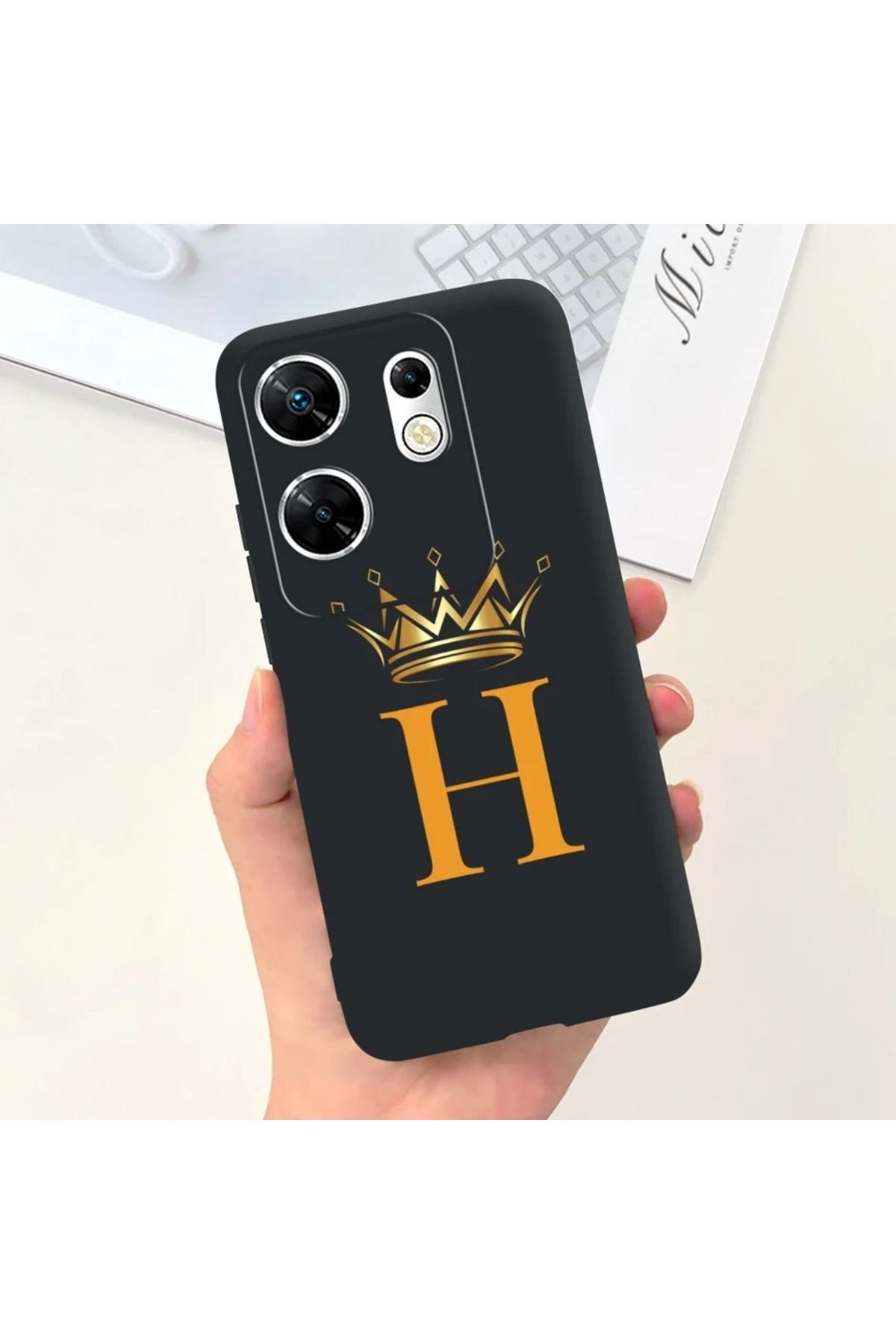 Rotaks İnfinix Zero 30 4g Uyumlu Harfli Taç Baskılı Kişiye Özel Silikon Telefon Kılıfı - H