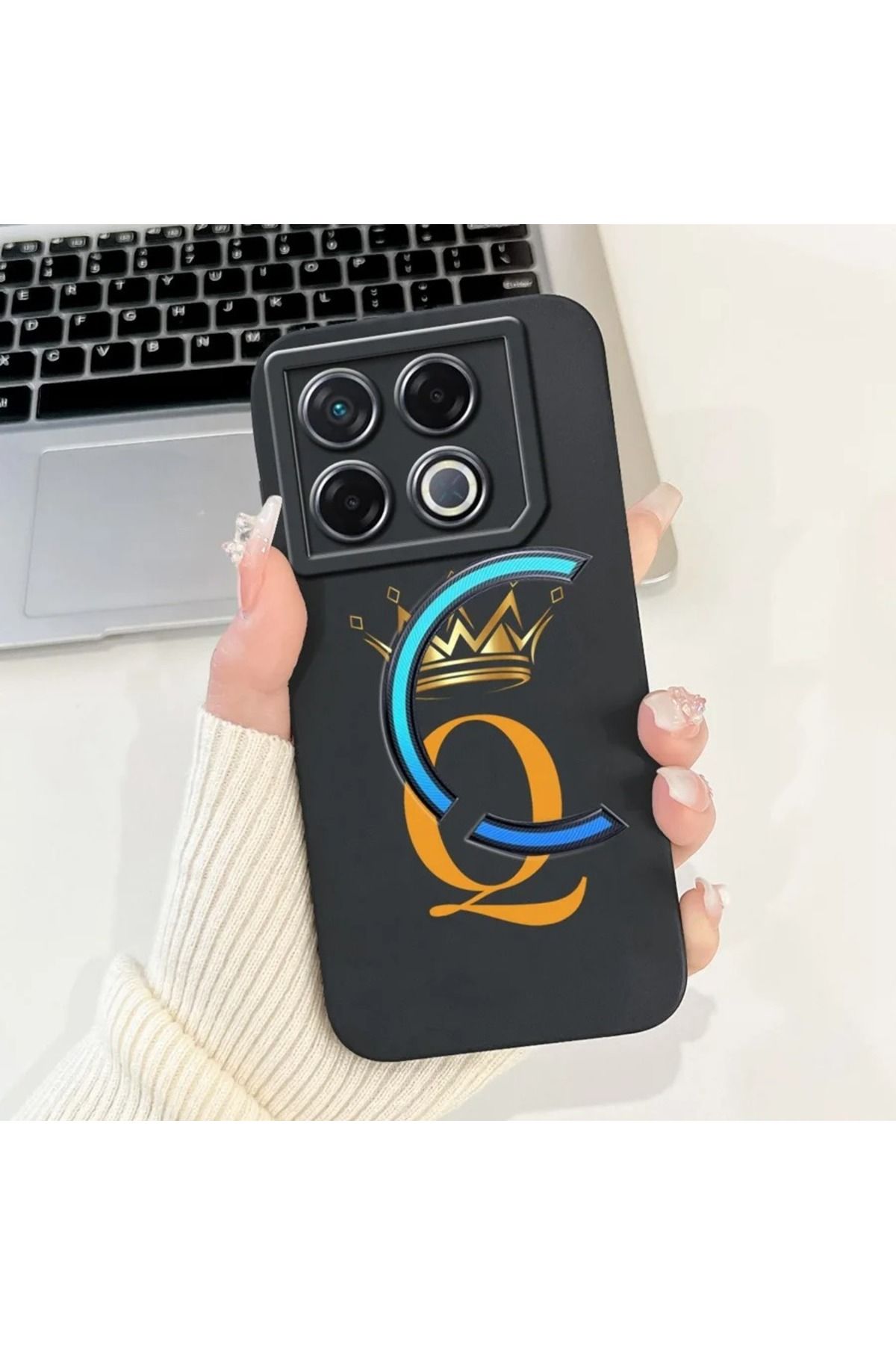 Rotaks İnfinix Gt 20 Pro Uyumlu Harfli Taç Baskılı Kişiye Özel Silikon Telefon Kılıfı - Q