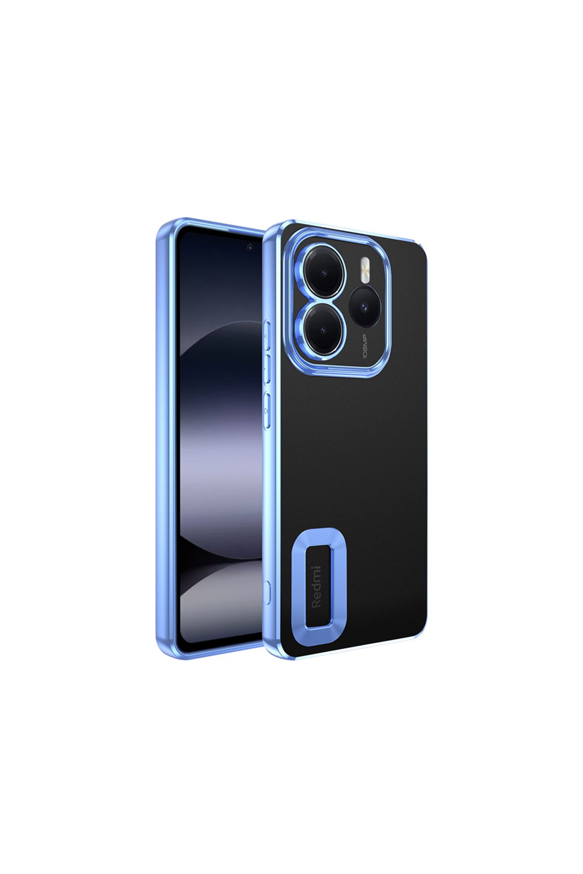 Sphone Xiaomi Redmi Note 14 Kılıf Kamera Korumalı Kenarları Metalik Lazer Parlak Renkli Logosu Açık Şeffaf