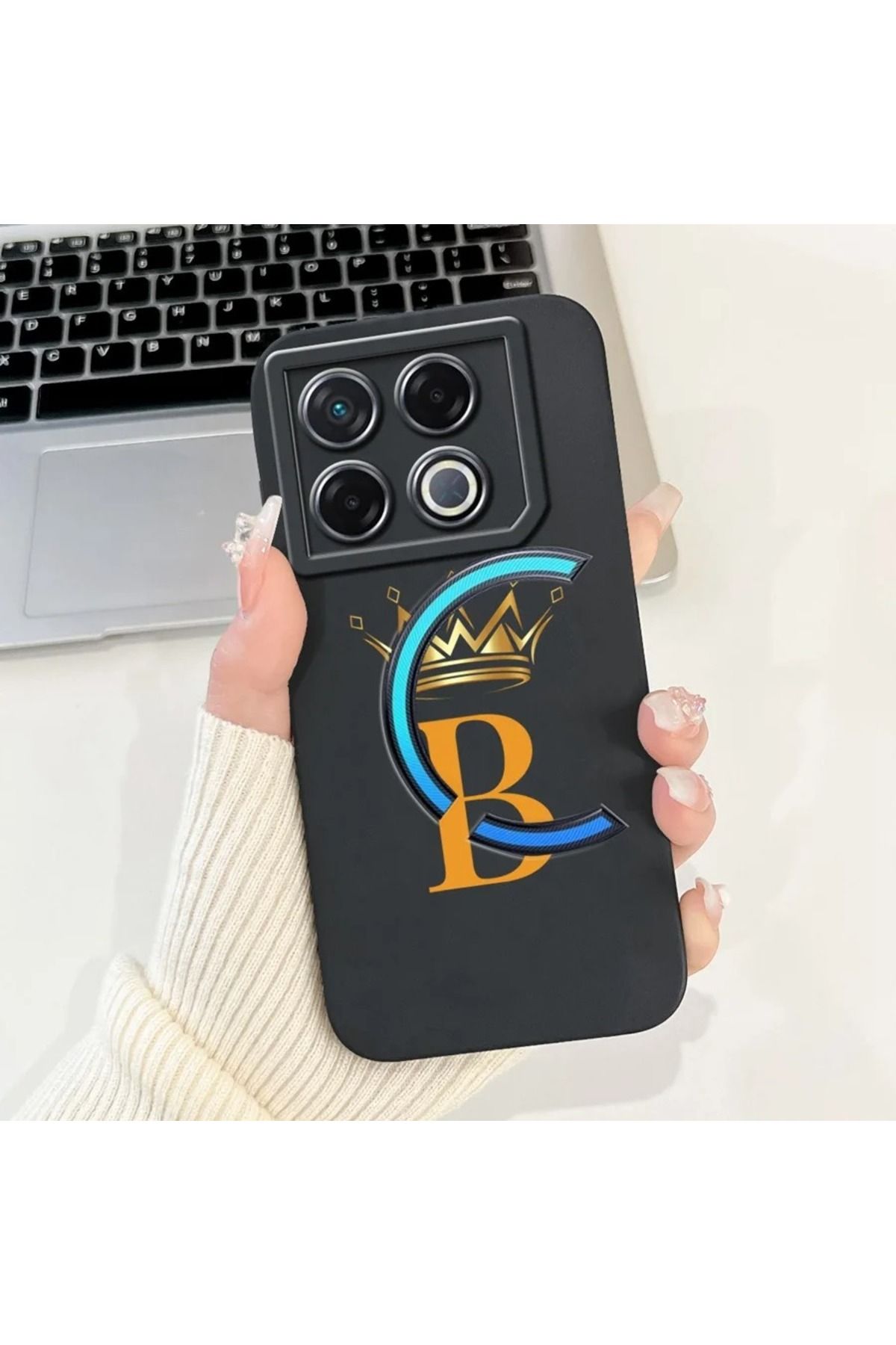 Rotaks İnfinix Gt 20 Pro Uyumlu Harfli Taç Baskılı Kişiye Özel Silikon Telefon Kılıfı - B