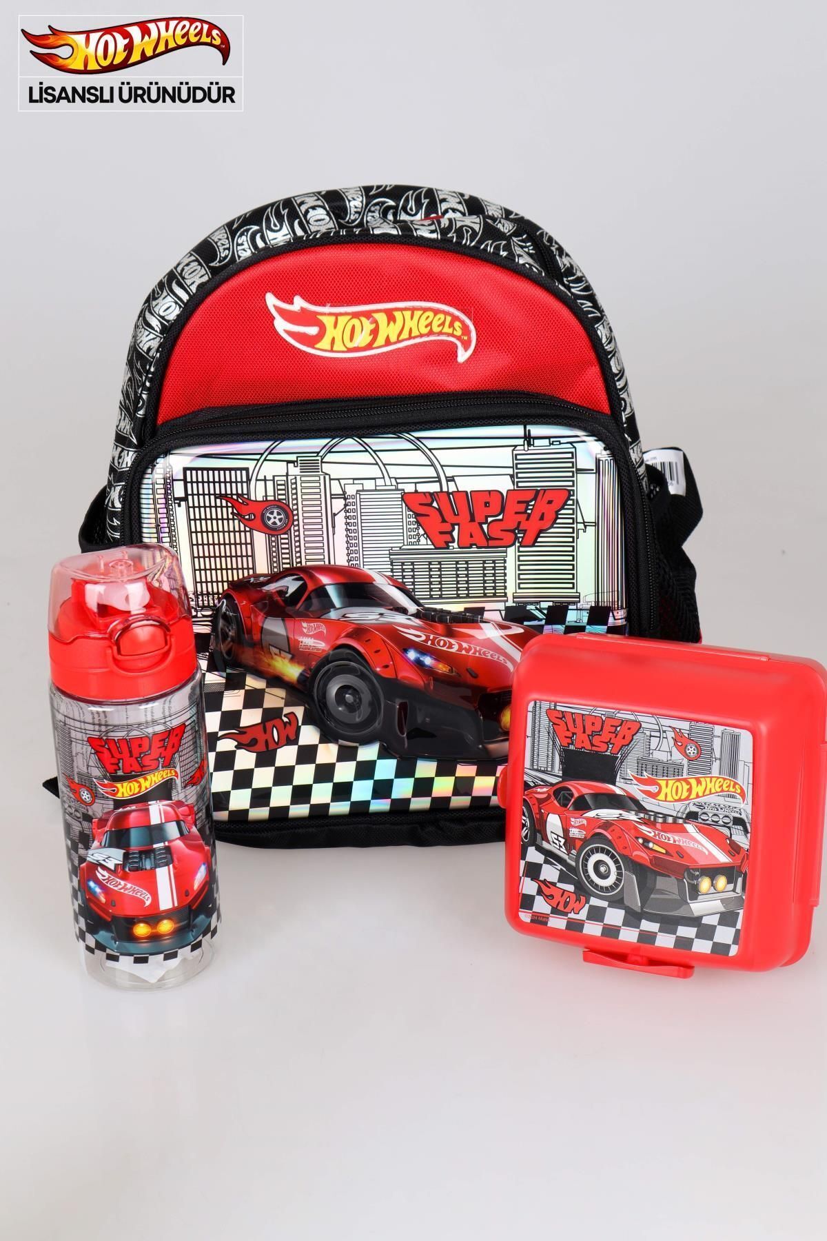 HOT WHEELS Tek Bölmeli Küçük Boy 32 Cm Anaokul,kalem Ve Beslenme Çantası, 2 Katlı Beslenme Kabı Ile
