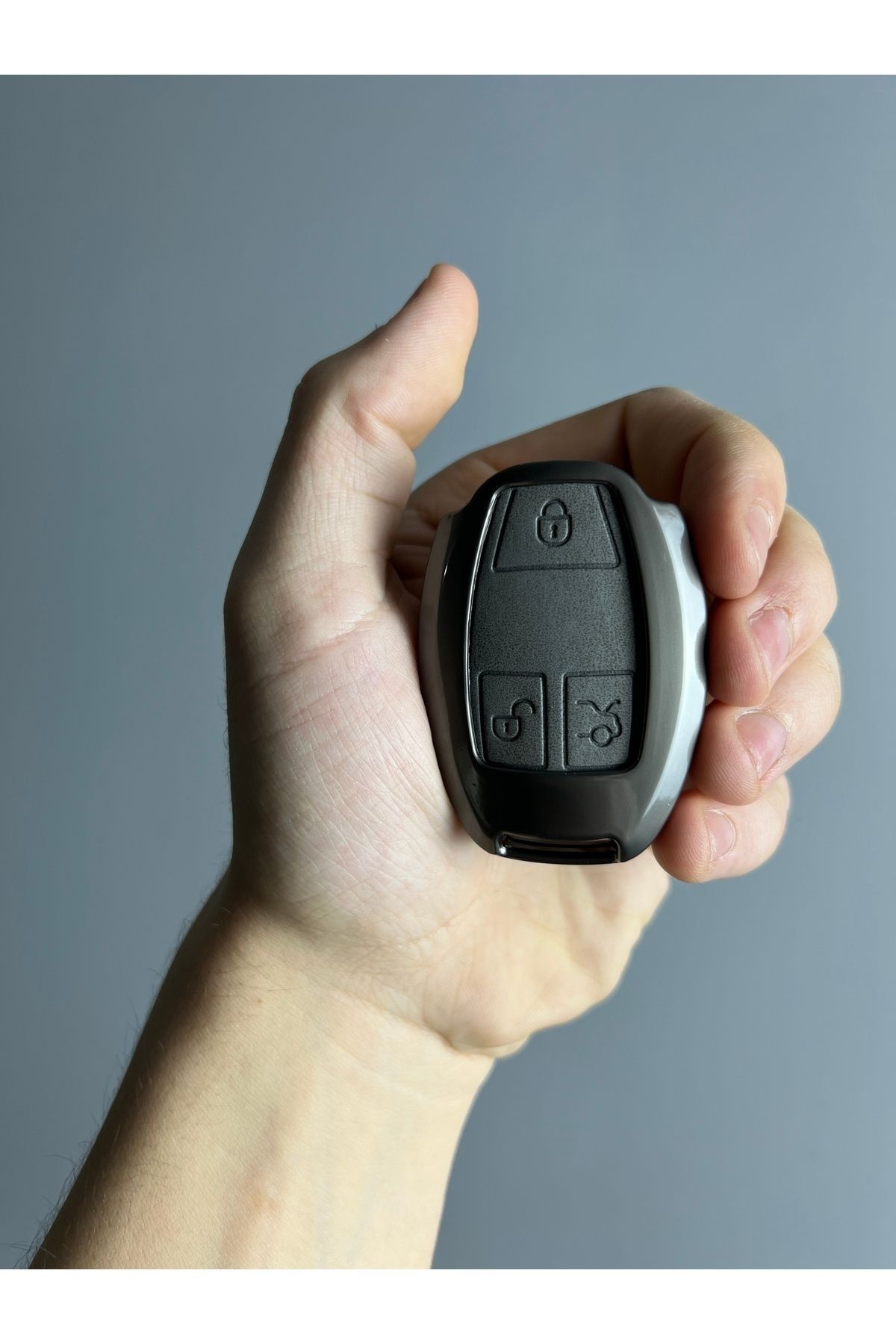 Luxe Aksesuarr Mercedes 2007-2019 arası uyumlu Smart Koruma Anahtar Kumanda Metal Kılıfı 3 Buton Deri Gri