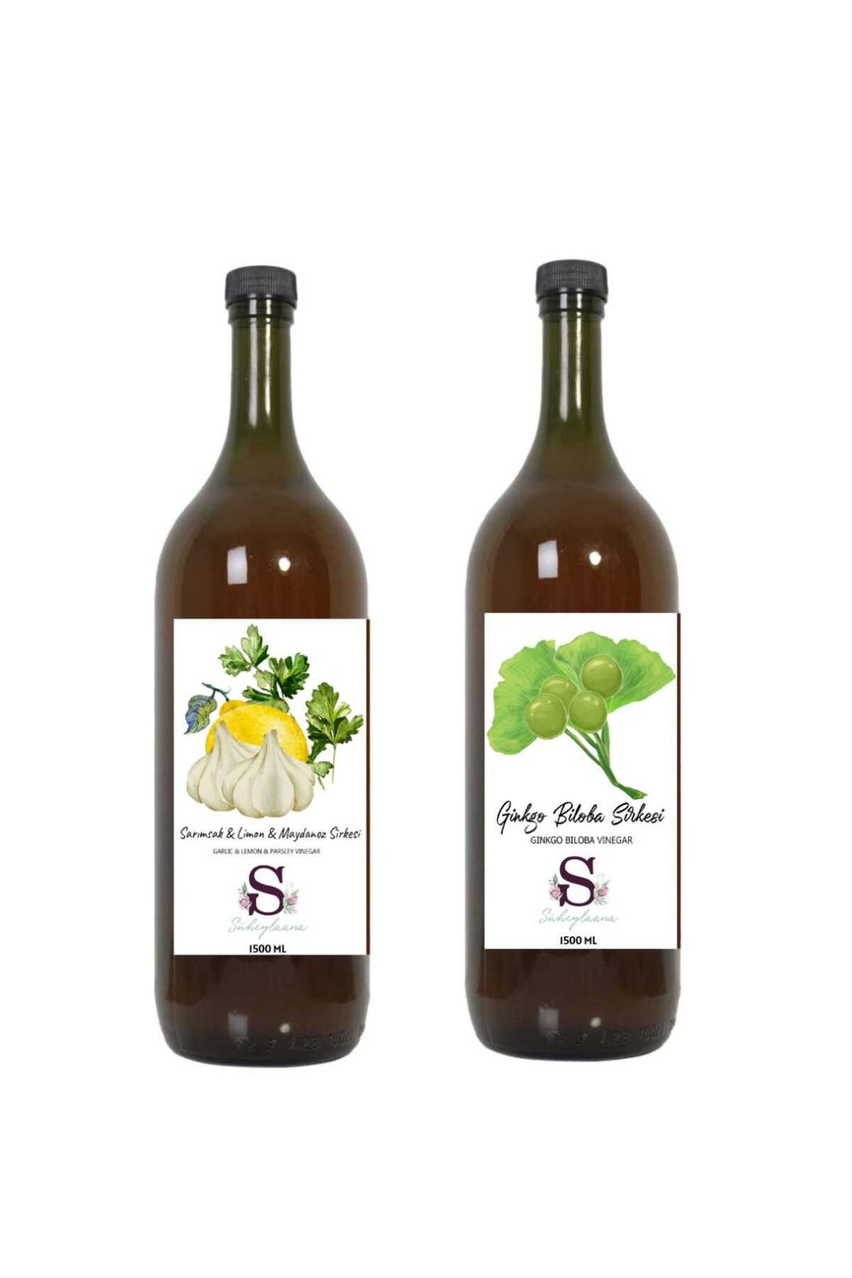 Süheylaana Doğal Sarımsak & Limon & Maydanoz Sirkesi 1500 Ml - Doğal Ginkgo Biloba Sirkesi 1500 Ml