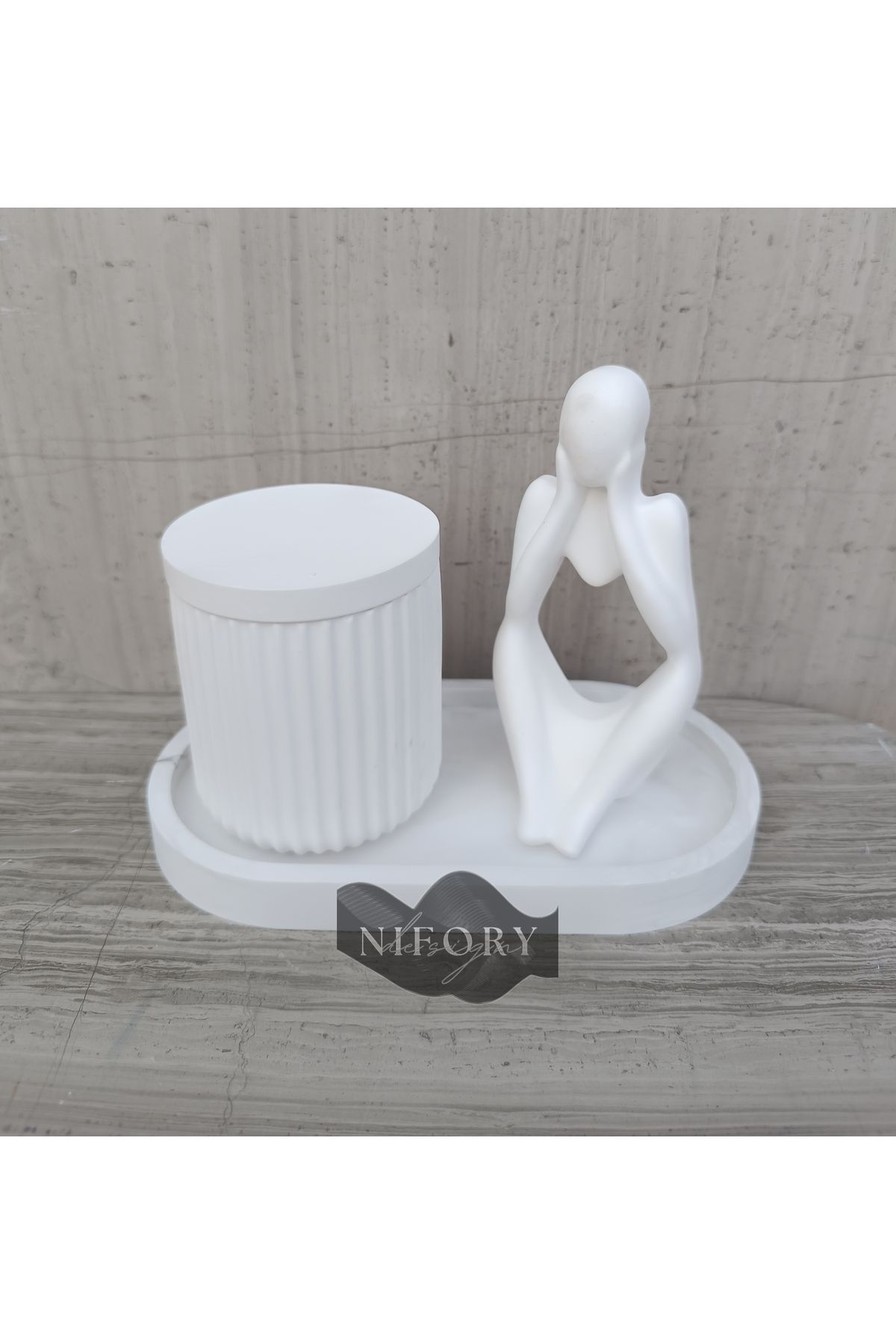 Nifory 520-N025 Dekoratif Beton Sunum Aksesuar Set Beton Biblo Organizer Takımı Çok Amaçlı Dekoratif Set