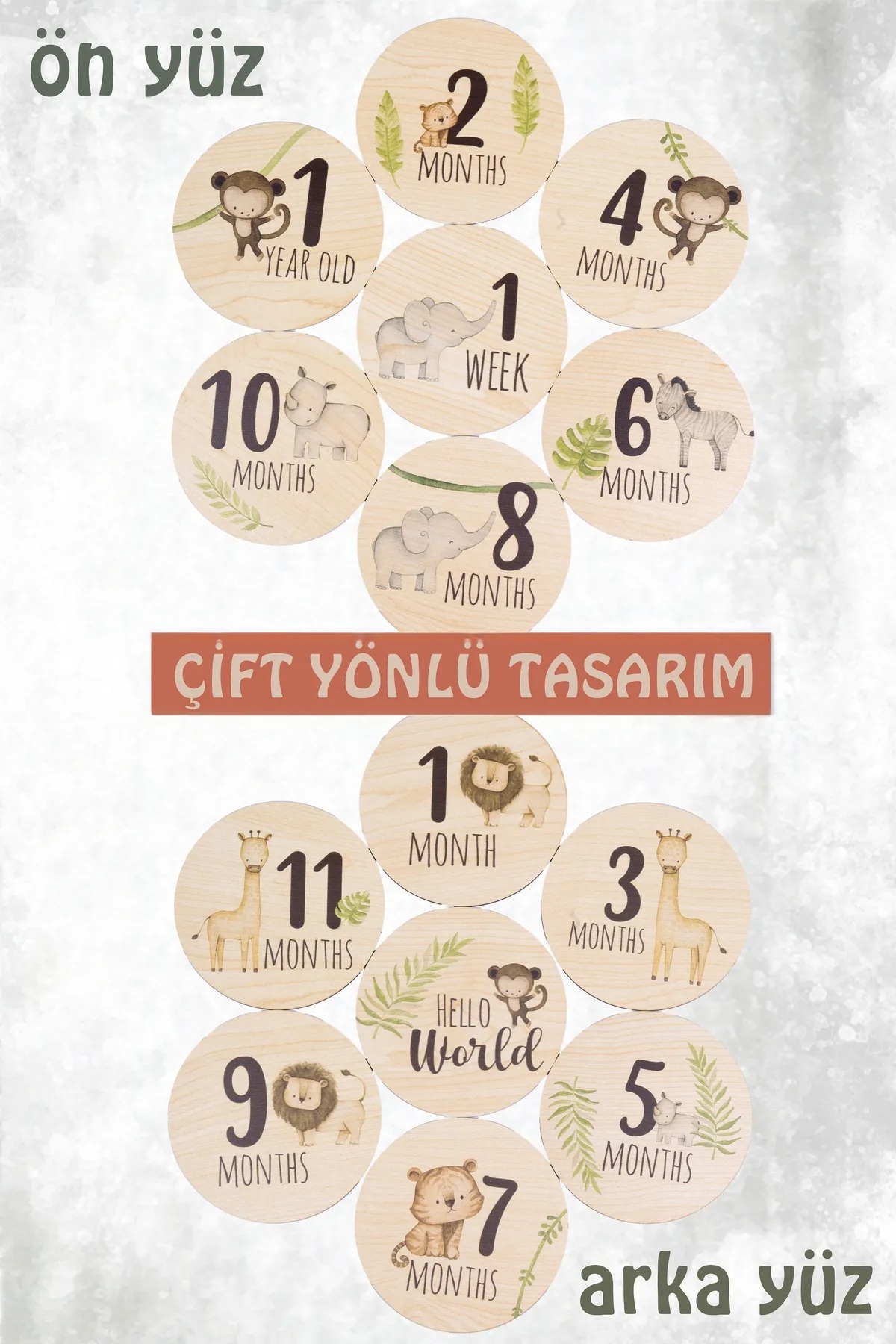 Genel Markalar Safari Ahşap Bebek Anı Diskleri ingilizce Fotoğraf Çekim Kartları fotoğrafı 6 (önizleme)