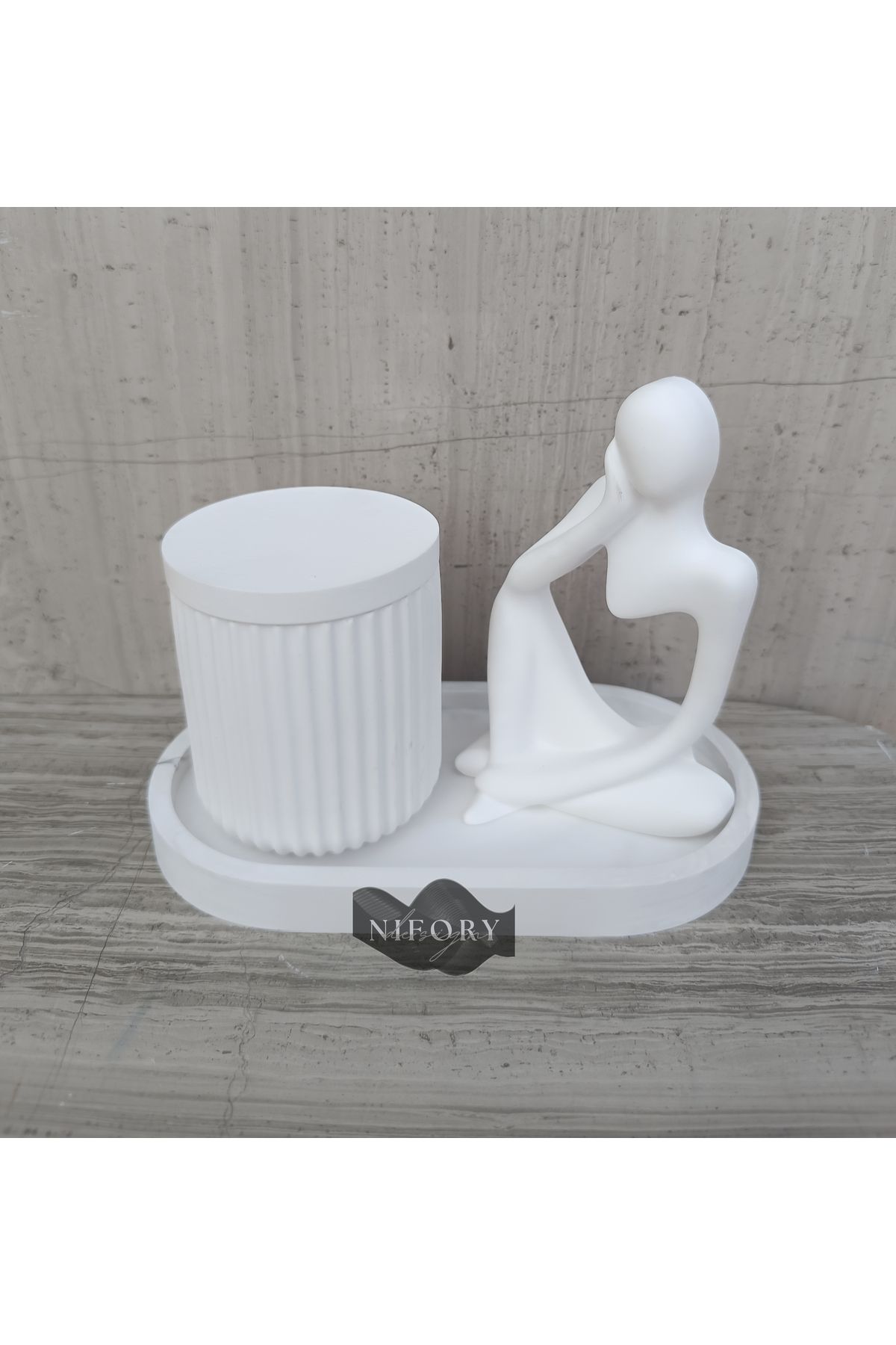 Nifory 520-N023 Dekoratif Beton Sunum Aksesuar Set Beton Biblo Organizer Takımı Çok Amaçlı Dekoratif Set