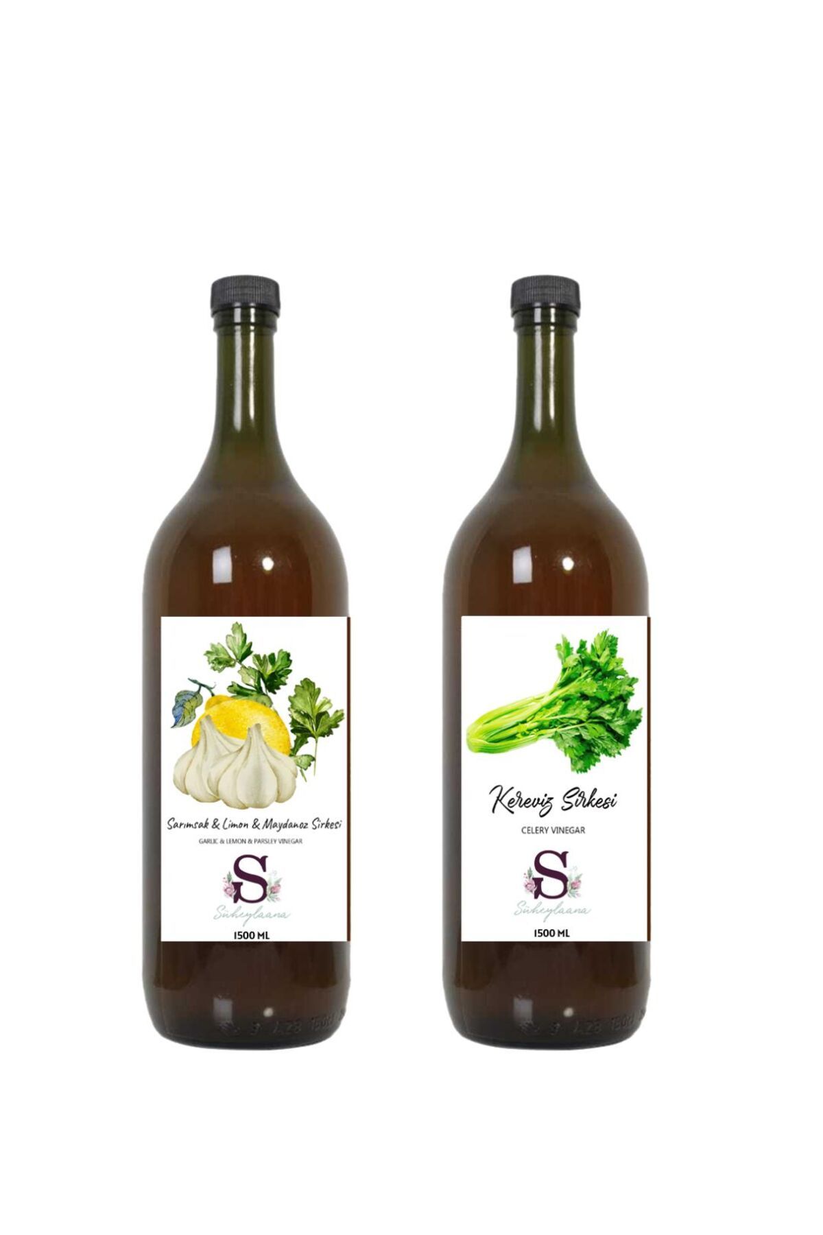 Süheylaana Doğal Sarımsak & Limon & Maydanoz Sirkesi 1500 Ml - Doğal Kereviz Sirkesi 1500 Ml