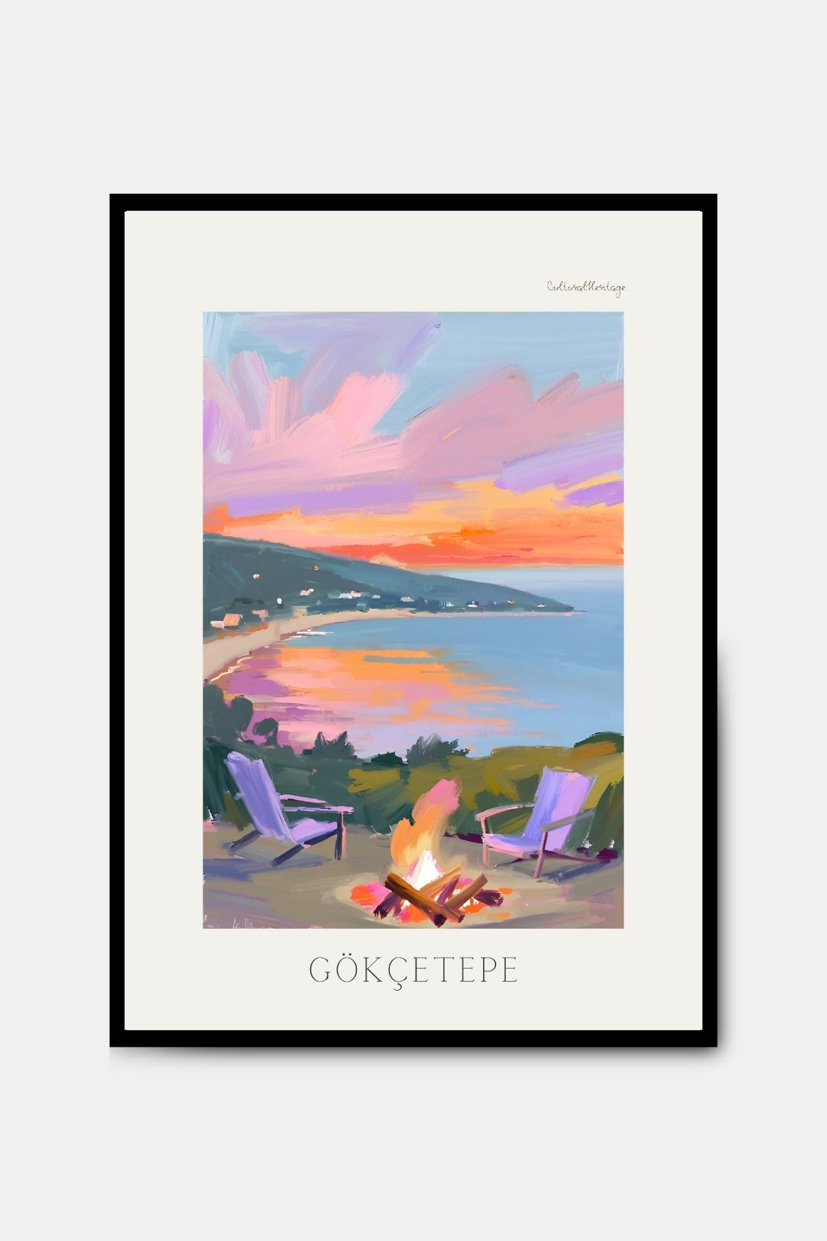 PİTAYA Edirne Gökçetepe Poster - Çerçevesiz Tasarım Deniz Poster Yağlı Boya Tablo Kamp Duvar Dekorasyonu